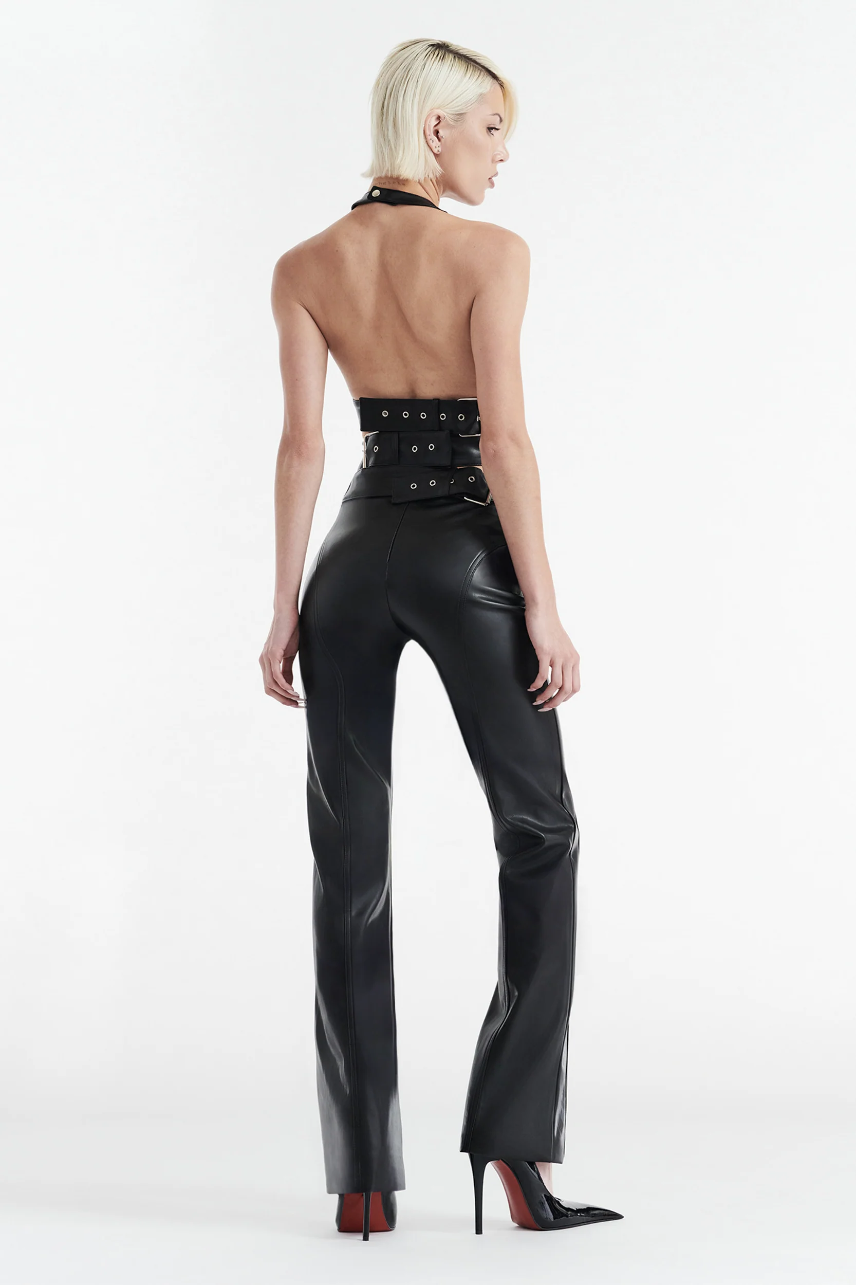 ALYA FAUX LEATHER MID RISE PANT - BLACK - Image 3