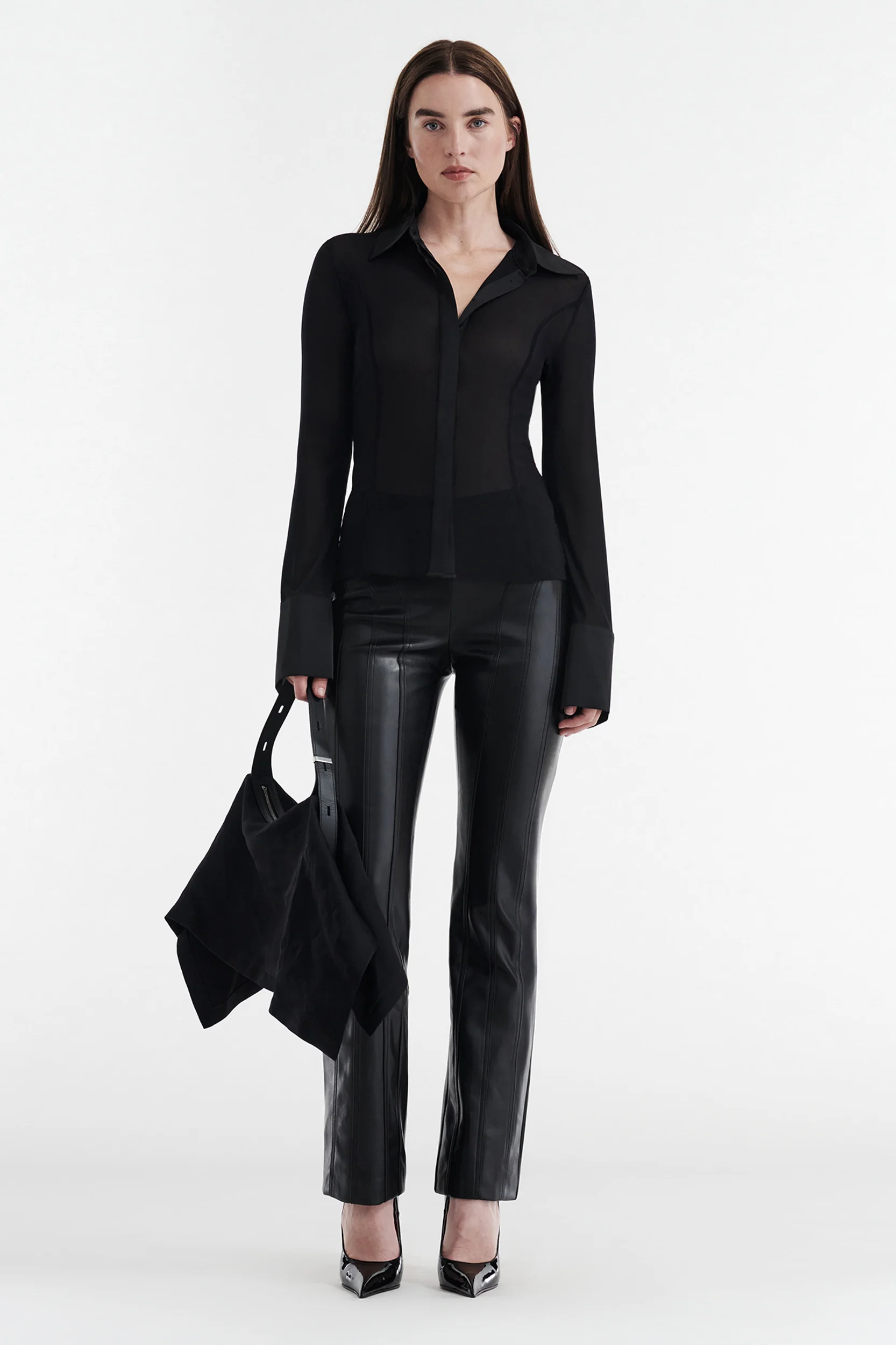 ALYA FAUX LEATHER MID RISE PANT - BLACK - Image 4