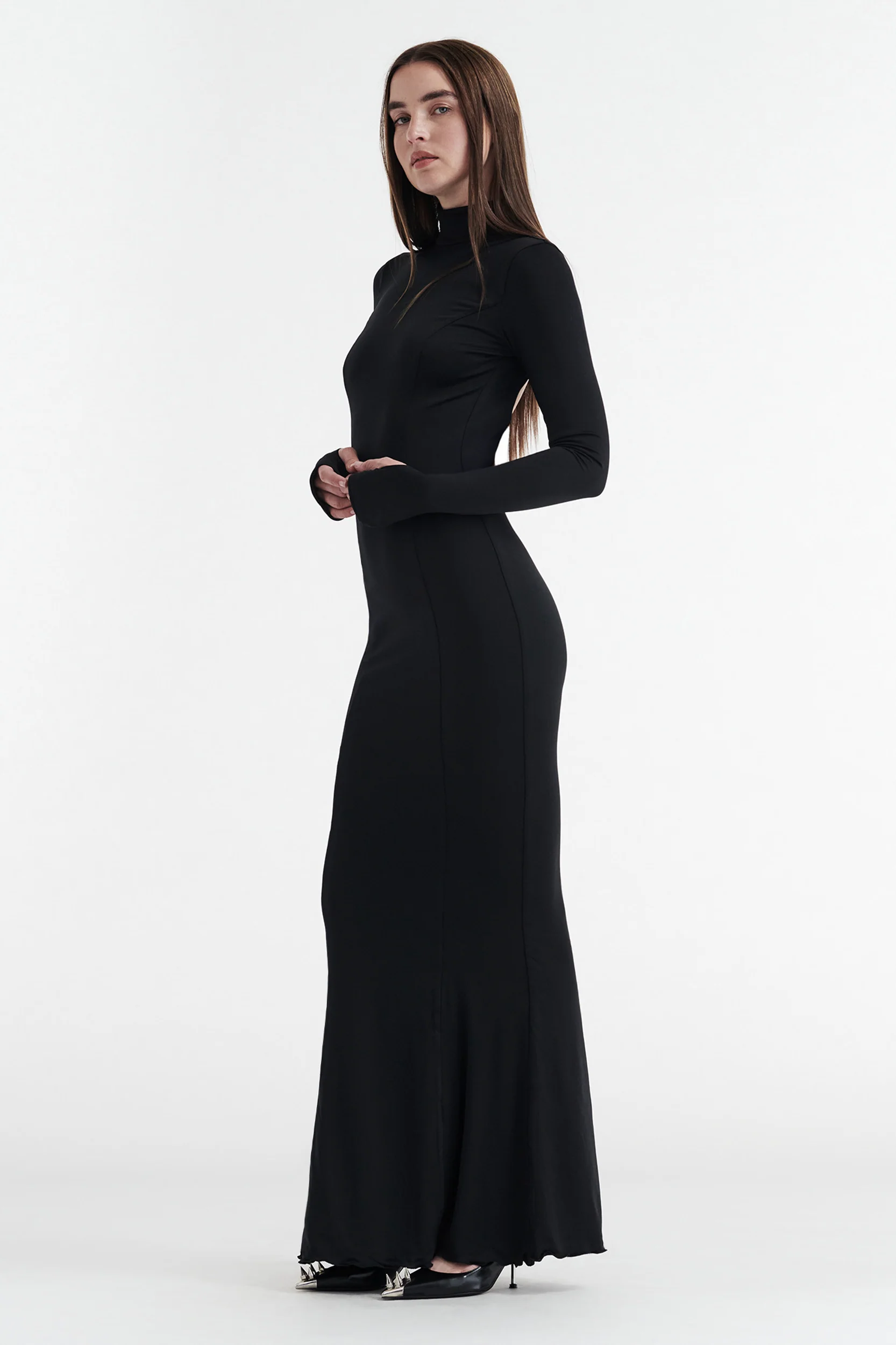 AUDREY TURTLENECK LONG SLEEVE MAXI DRESS - BLACK - Image 2