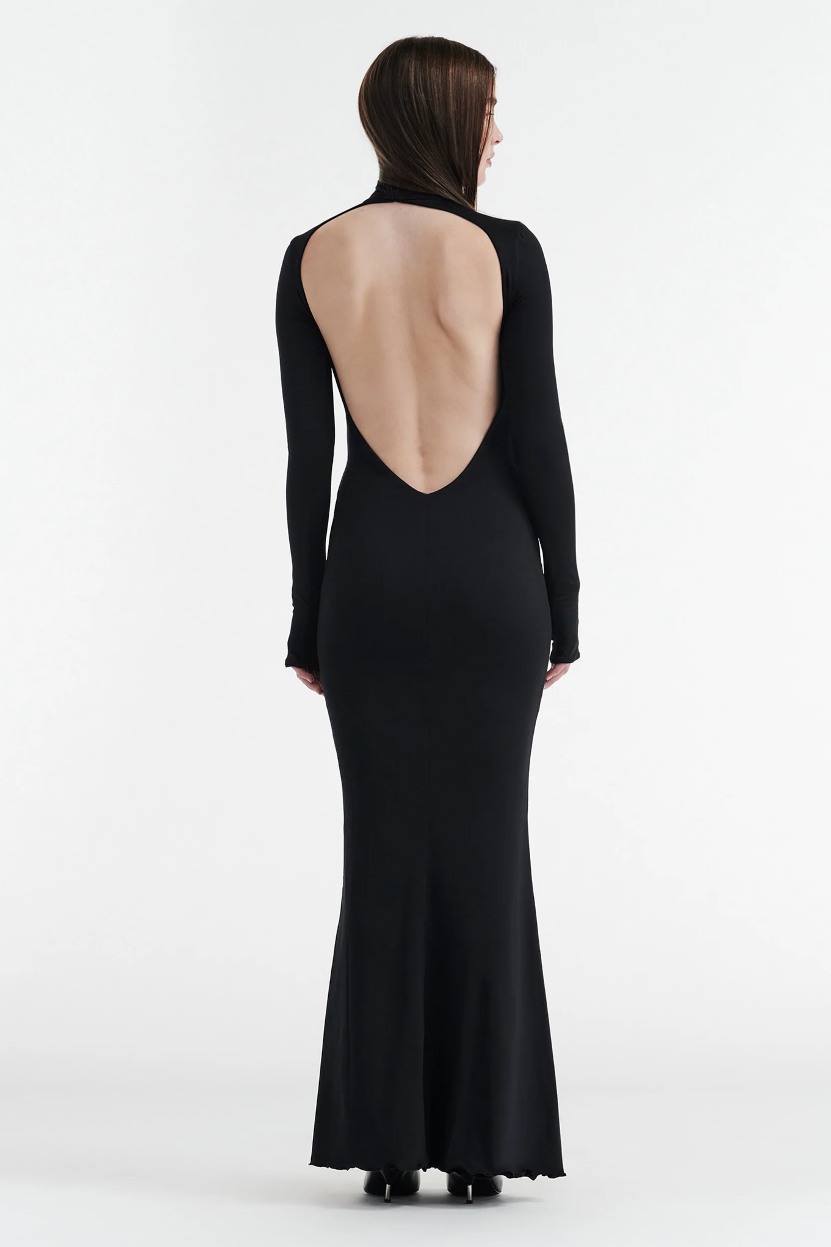 AUDREY TURTLENECK LONG SLEEVE MAXI DRESS - BLACK - Image 3