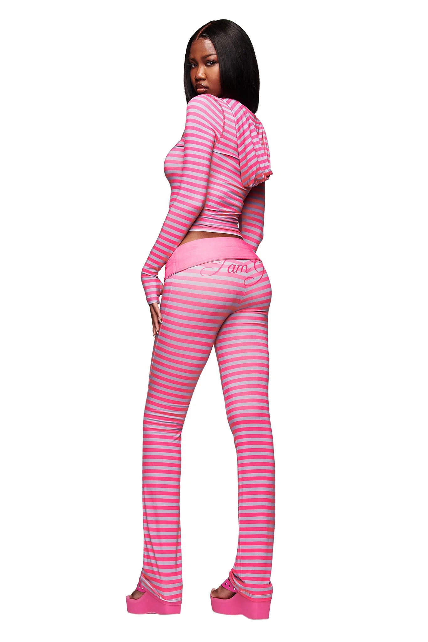 BLARE FOLDOVER TRACKPANT - HOT PINK STRIPE - Image 2