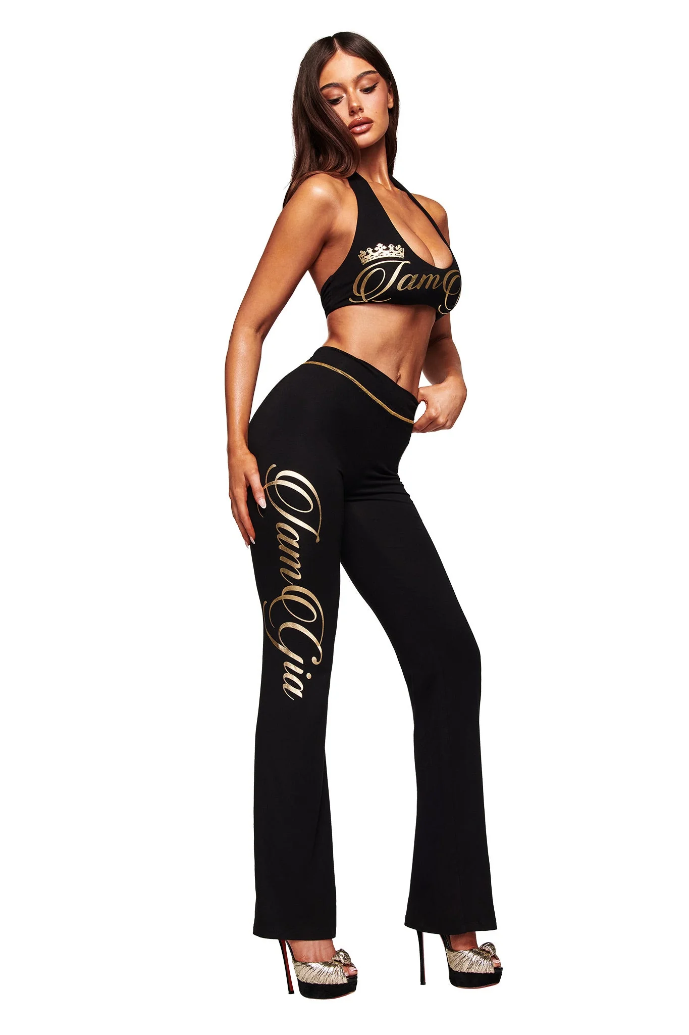 BLARE FORM HALTER CROP TOP - BLACK AND GOLD - Image 5
