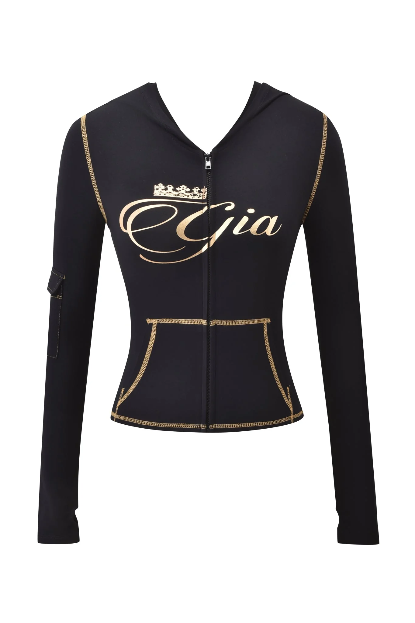 BLARE FORM MULTI POCKET HOODIE - BLACK AND GOLD - Image 8