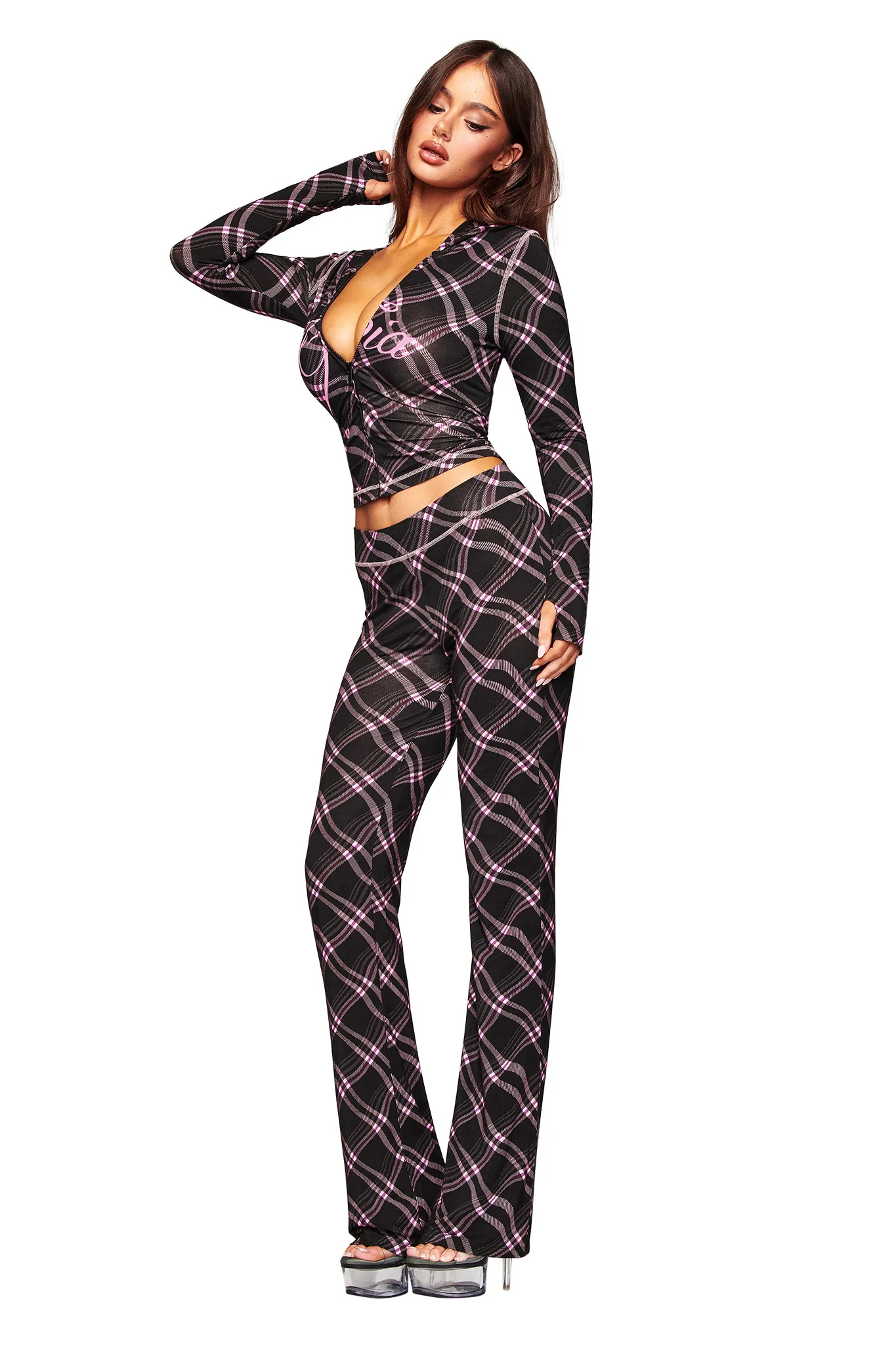 BLARE HOODIE - BLACK WARPED PLAID - Image 4