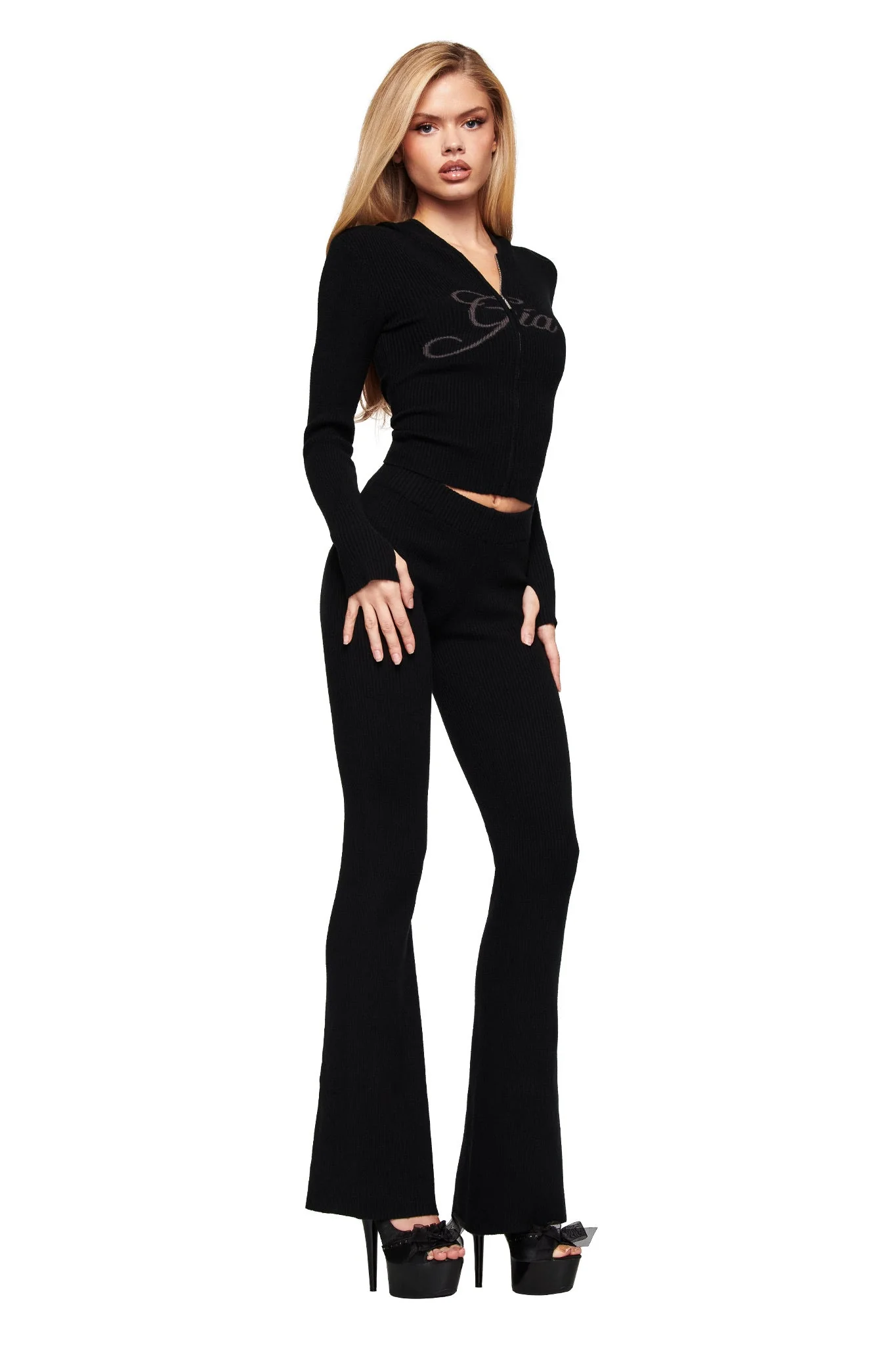 BLARE KNIT HOODIE - BLACK - Image 5