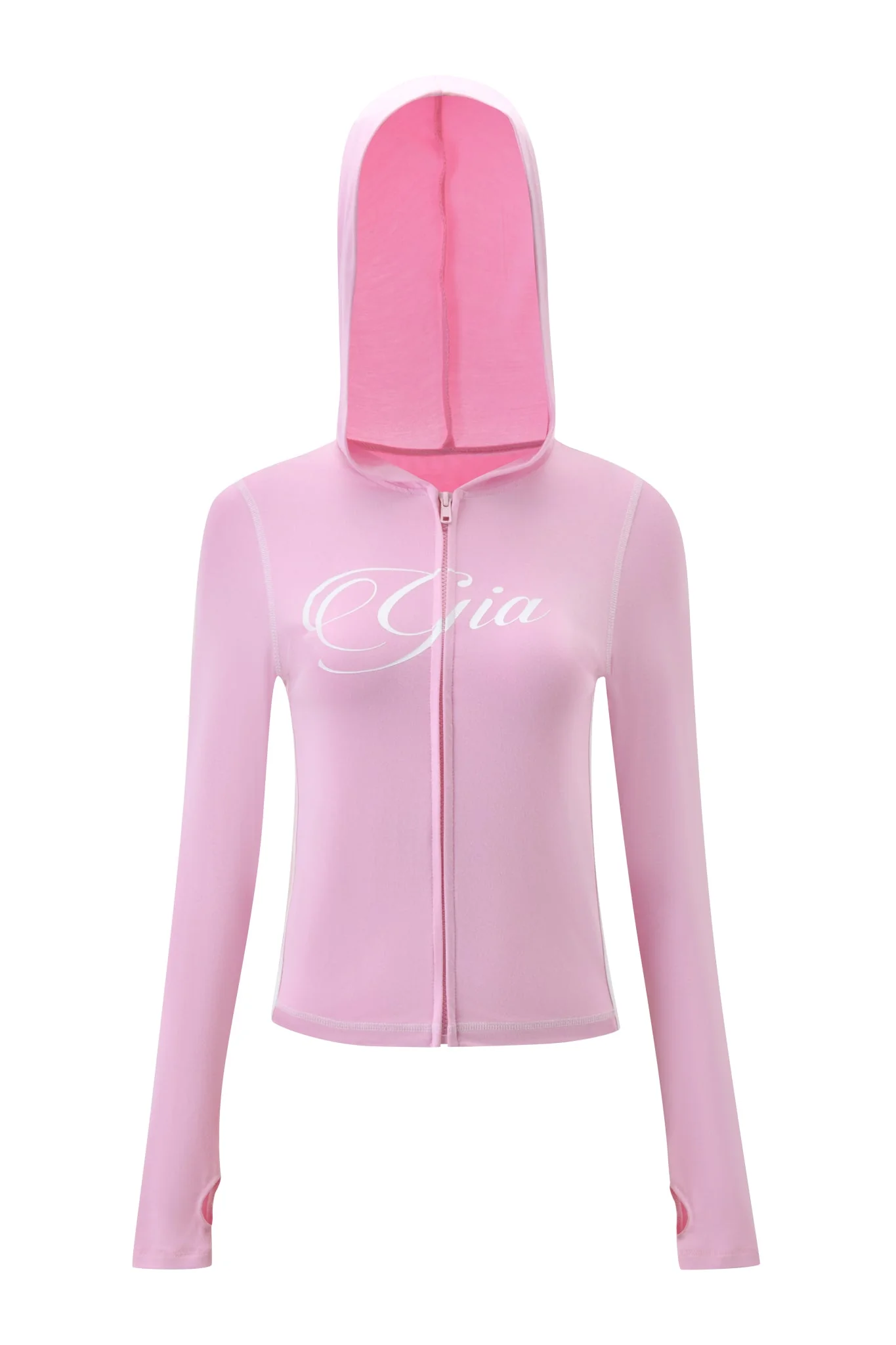 BLARE PIPING HOODIE - BABY PINK AND WHITE - Image 11