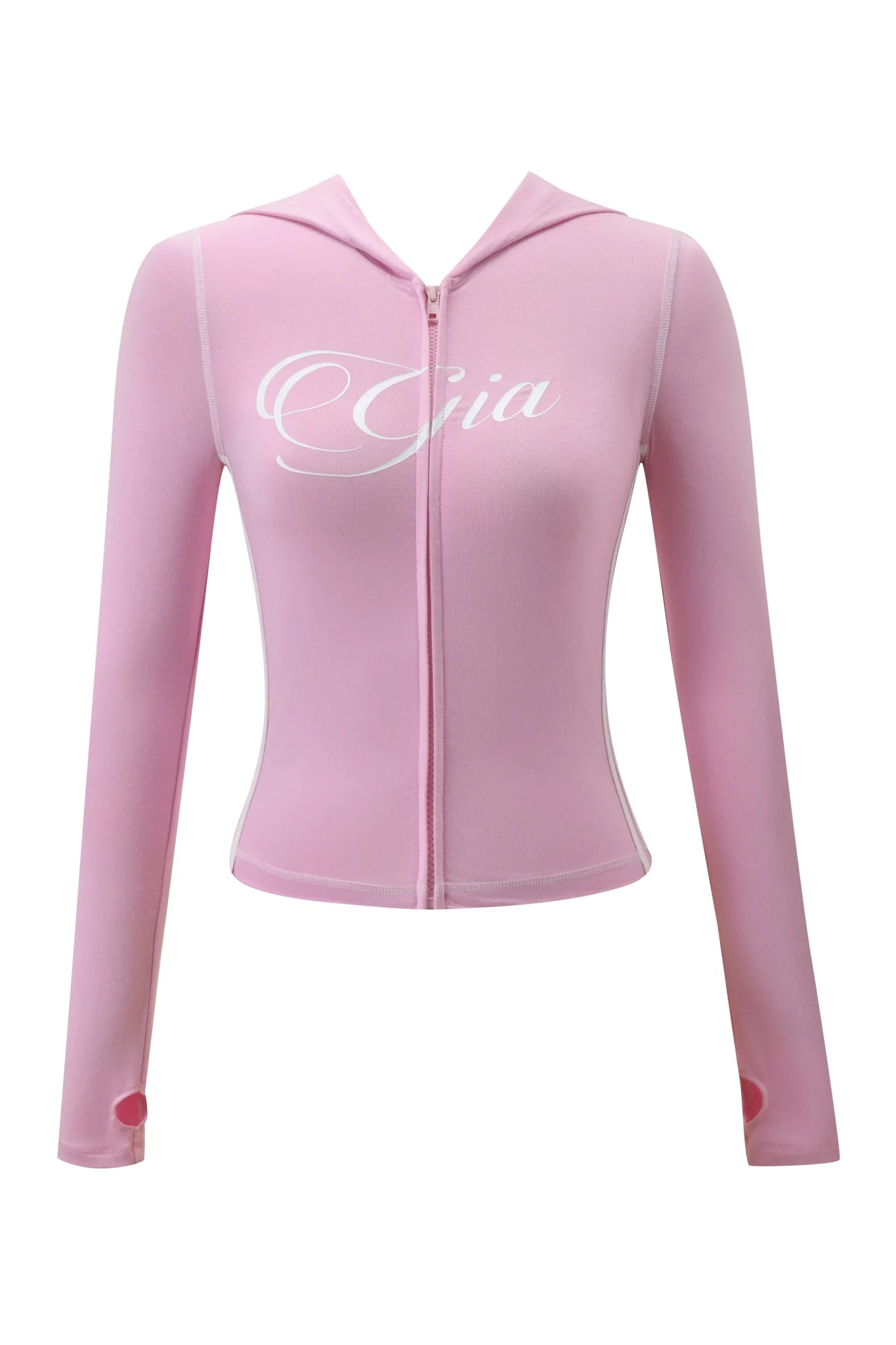 BLARE PIPING HOODIE - BABY PINK AND WHITE - Image 8