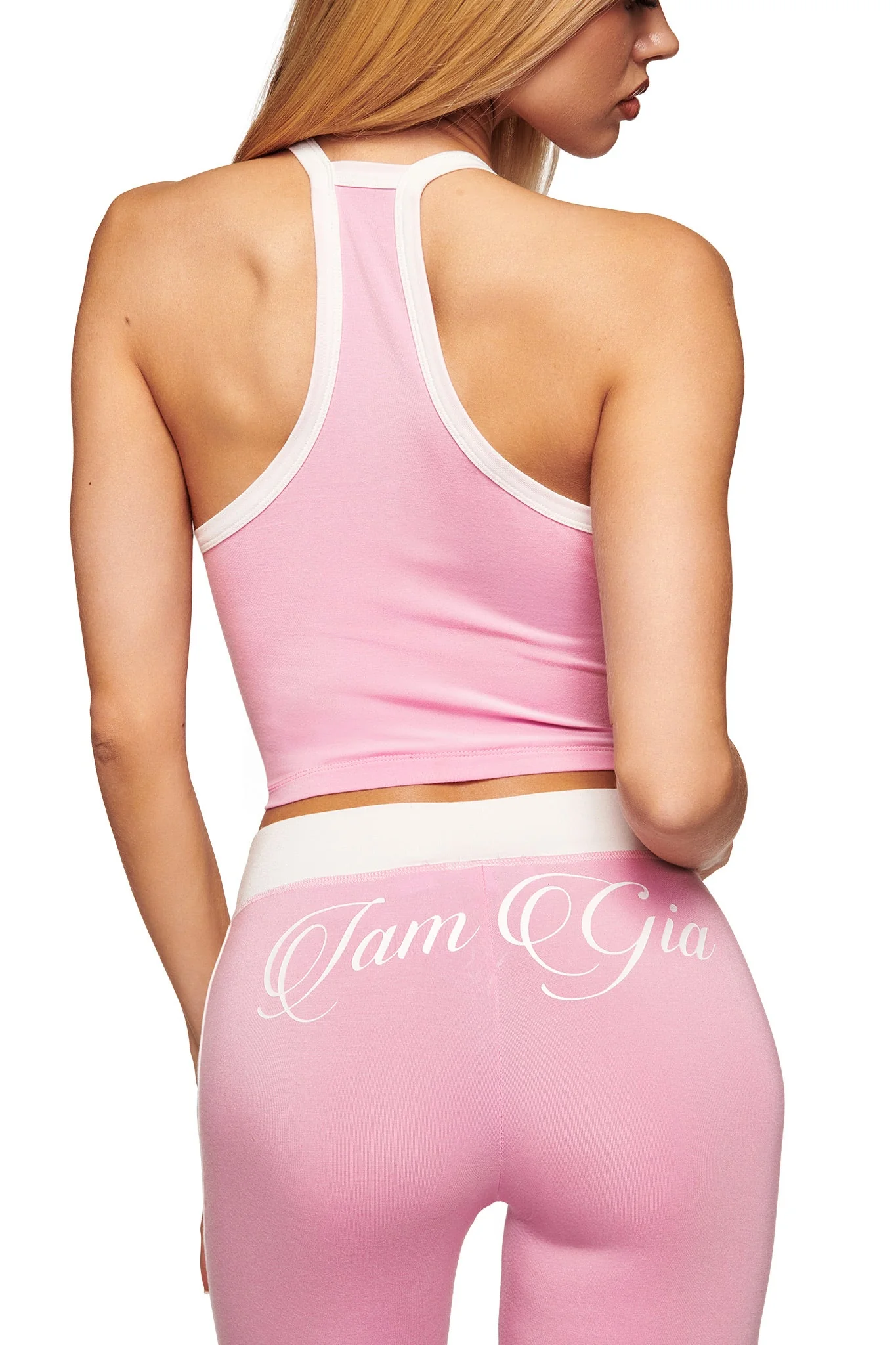 BLARE V-NECK TANK - BABY PINK AND WHITE - Image 5