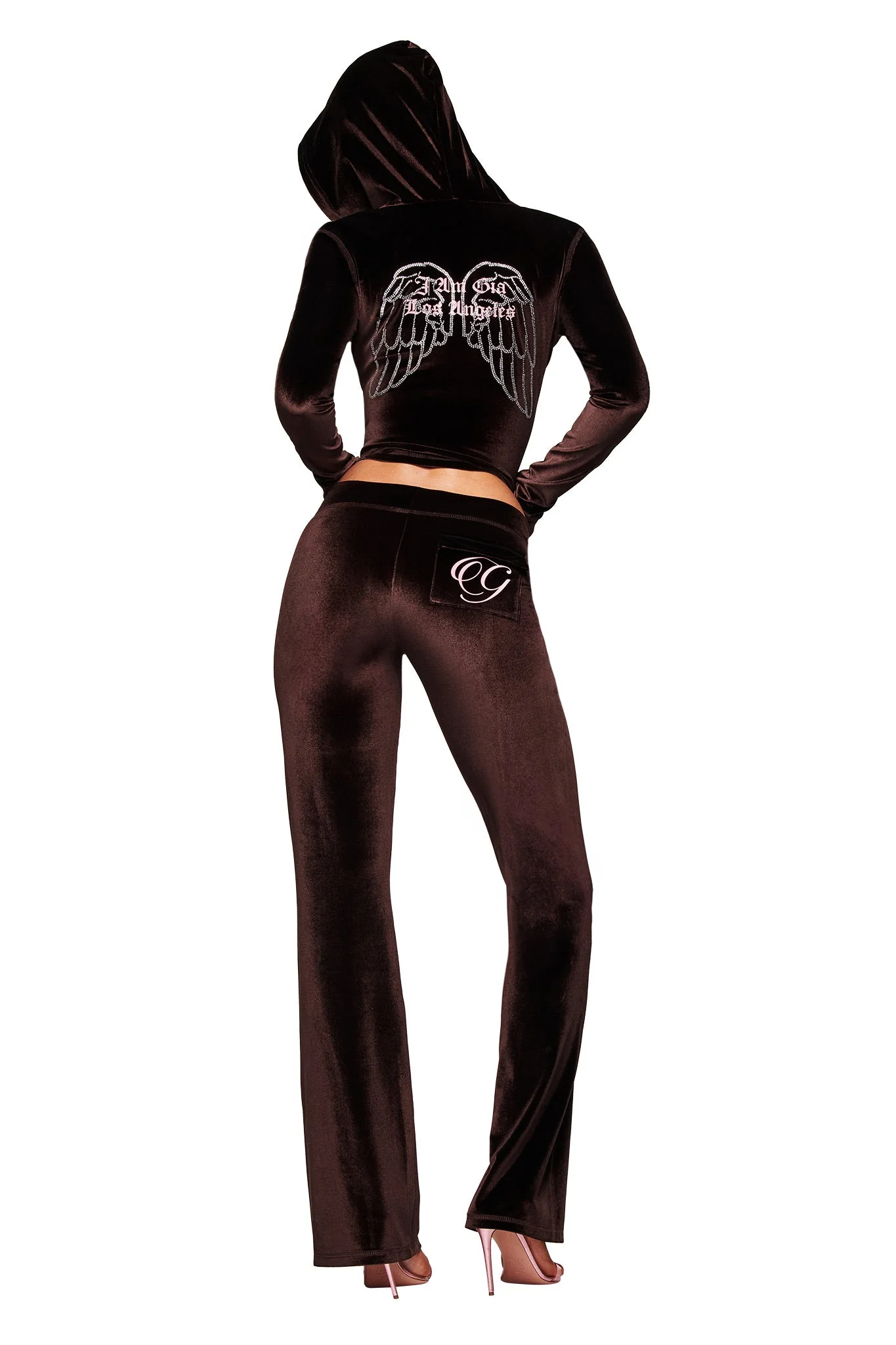 BLARE VELOUR POCKET HOODIE - CHOCOLATE - Image 2