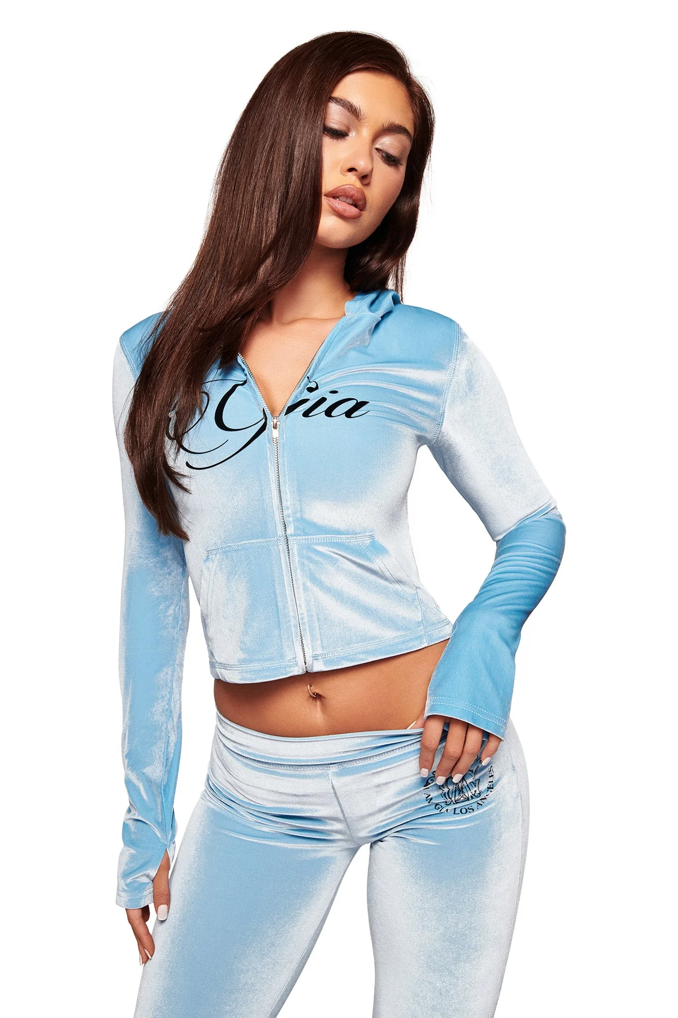 BLARE VELOUR POCKET HOODIE - ICE BLUE - Image 5