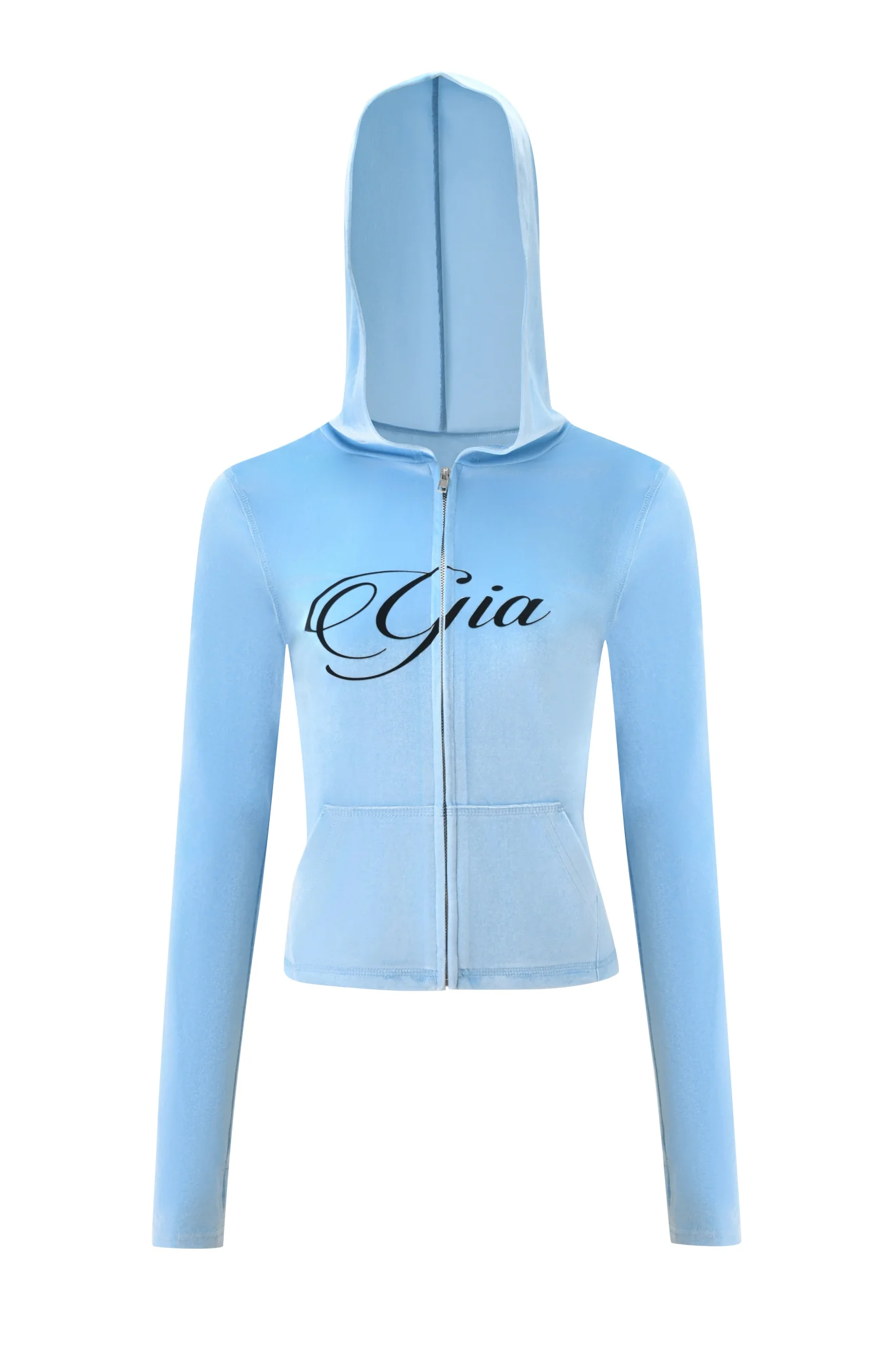 BLARE VELOUR POCKET HOODIE - ICE BLUE - Image 7