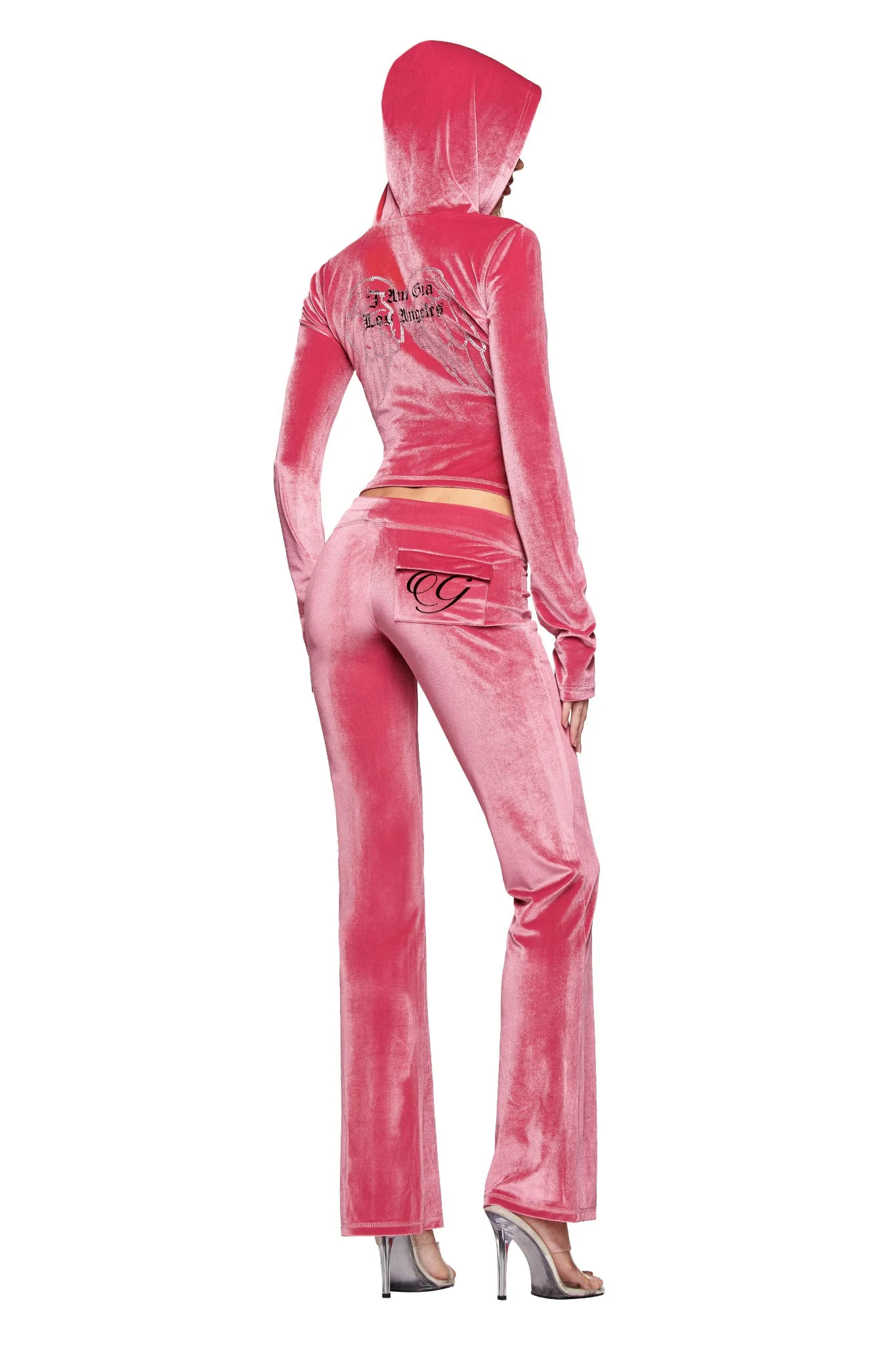 BLARE VELOUR POCKET HOODIE - PINK - Image 5