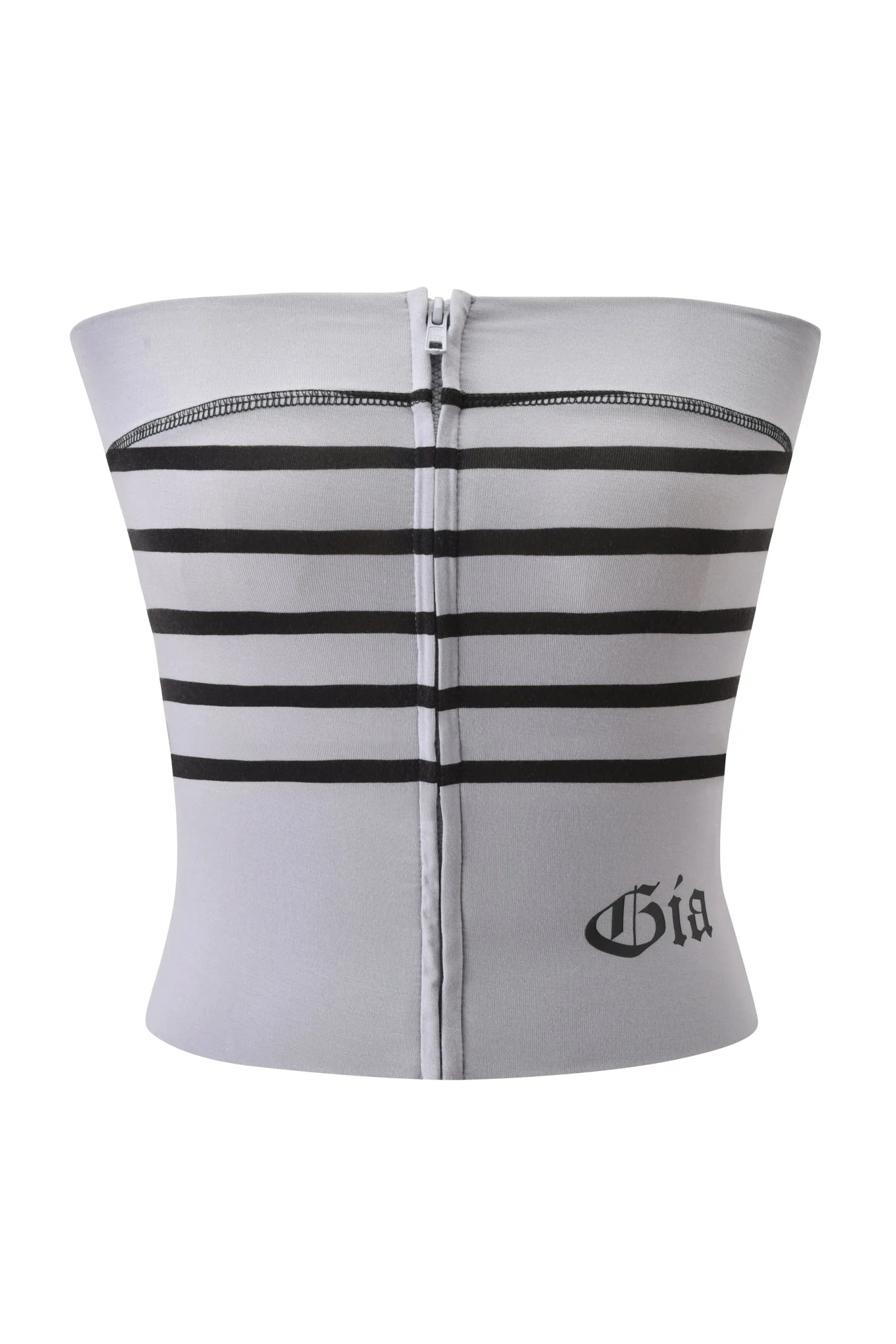 BLARE ZIP BOOB TUBE - GREY AND BLACK STRIPE - Image 7