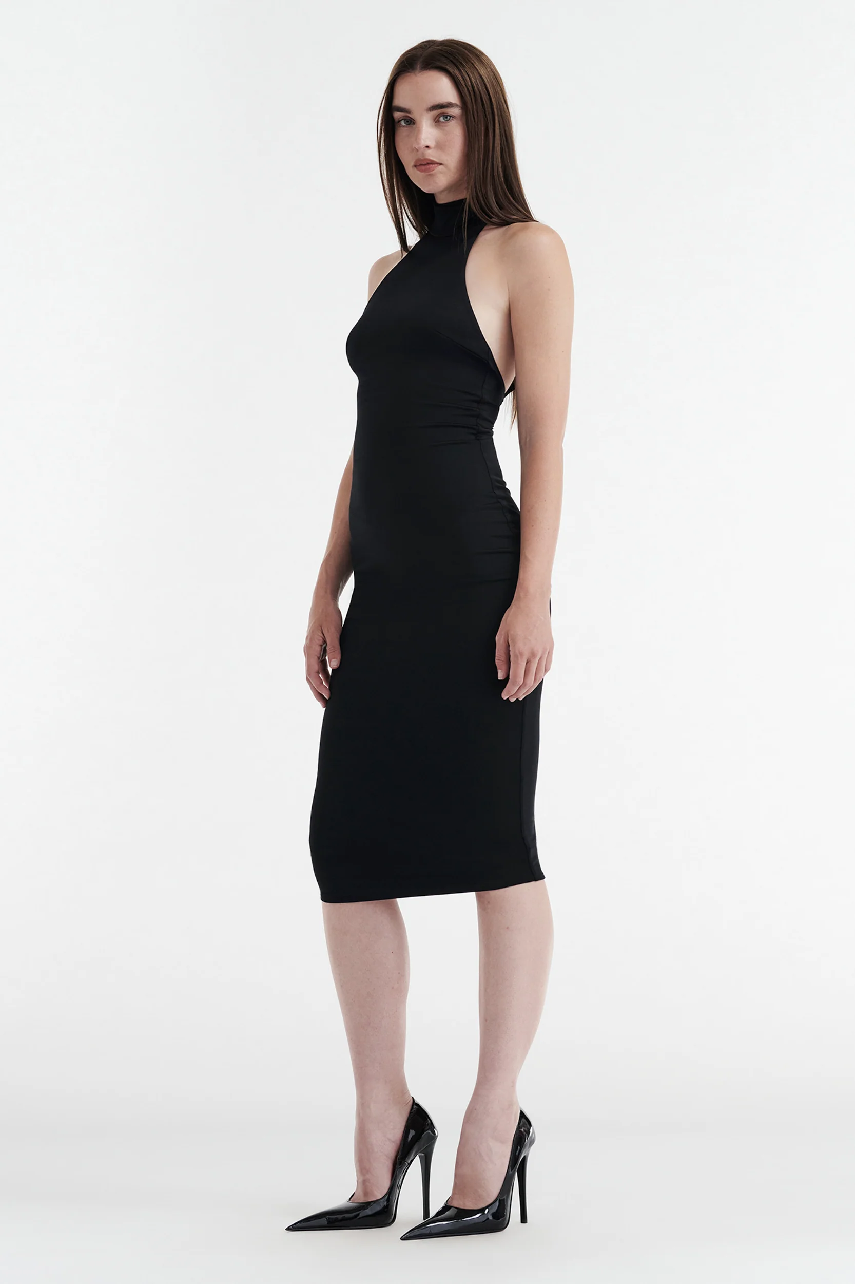 CLEO HALTER TIE MIDI DRESS - BLACK - Image 3