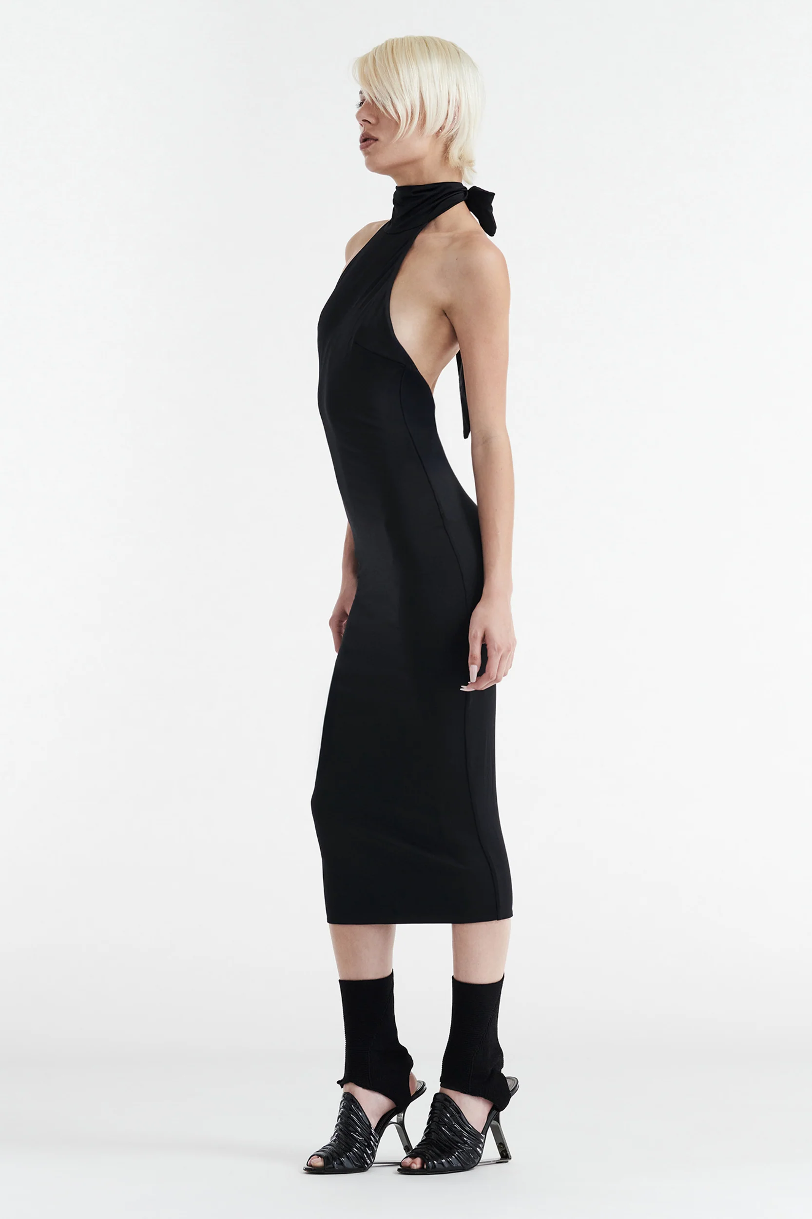 CLEO HALTER TIE MIDI DRESS - BLACK - Image 6