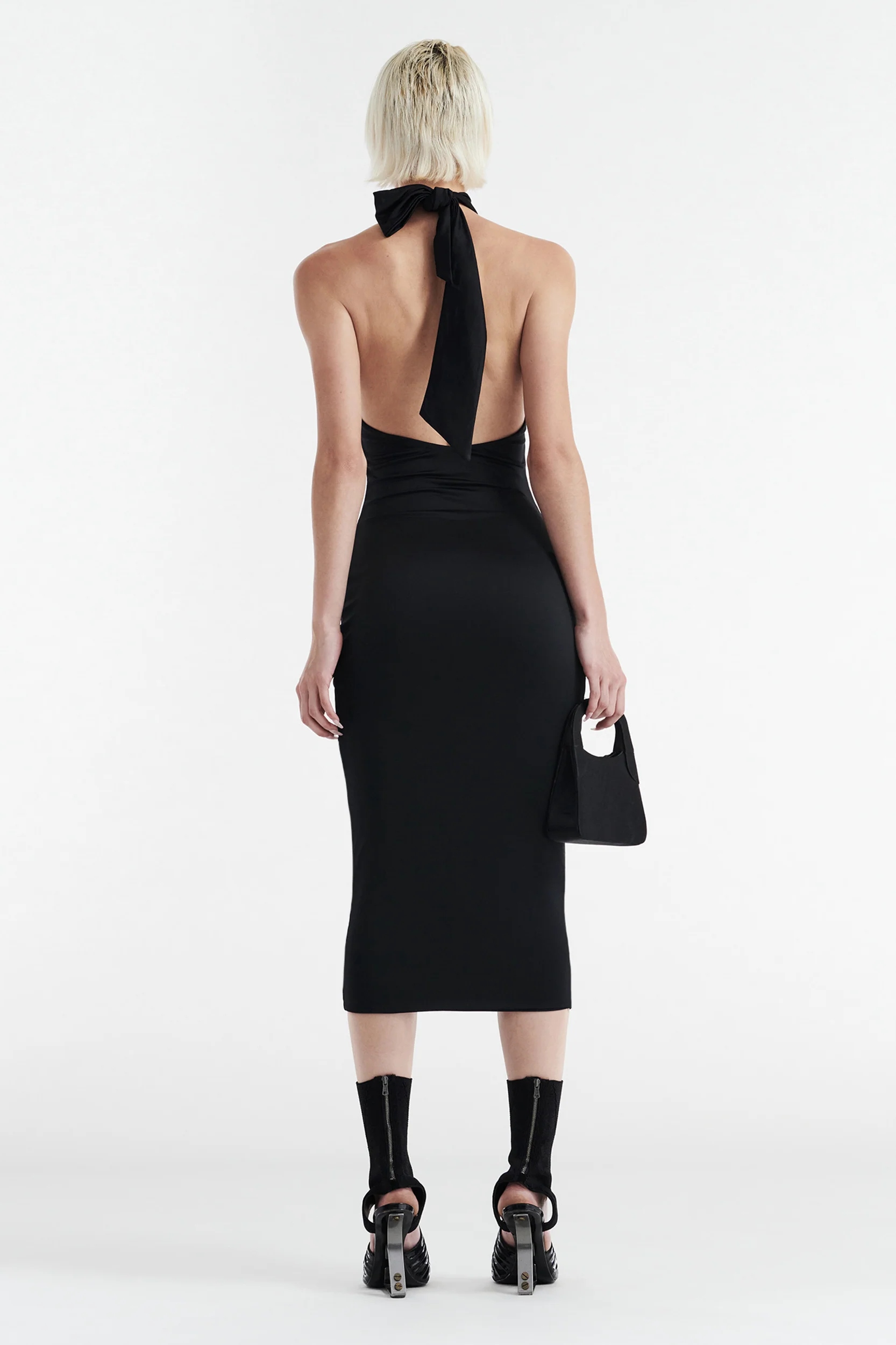 CLEO HALTER TIE MIDI DRESS - BLACK - Image 7