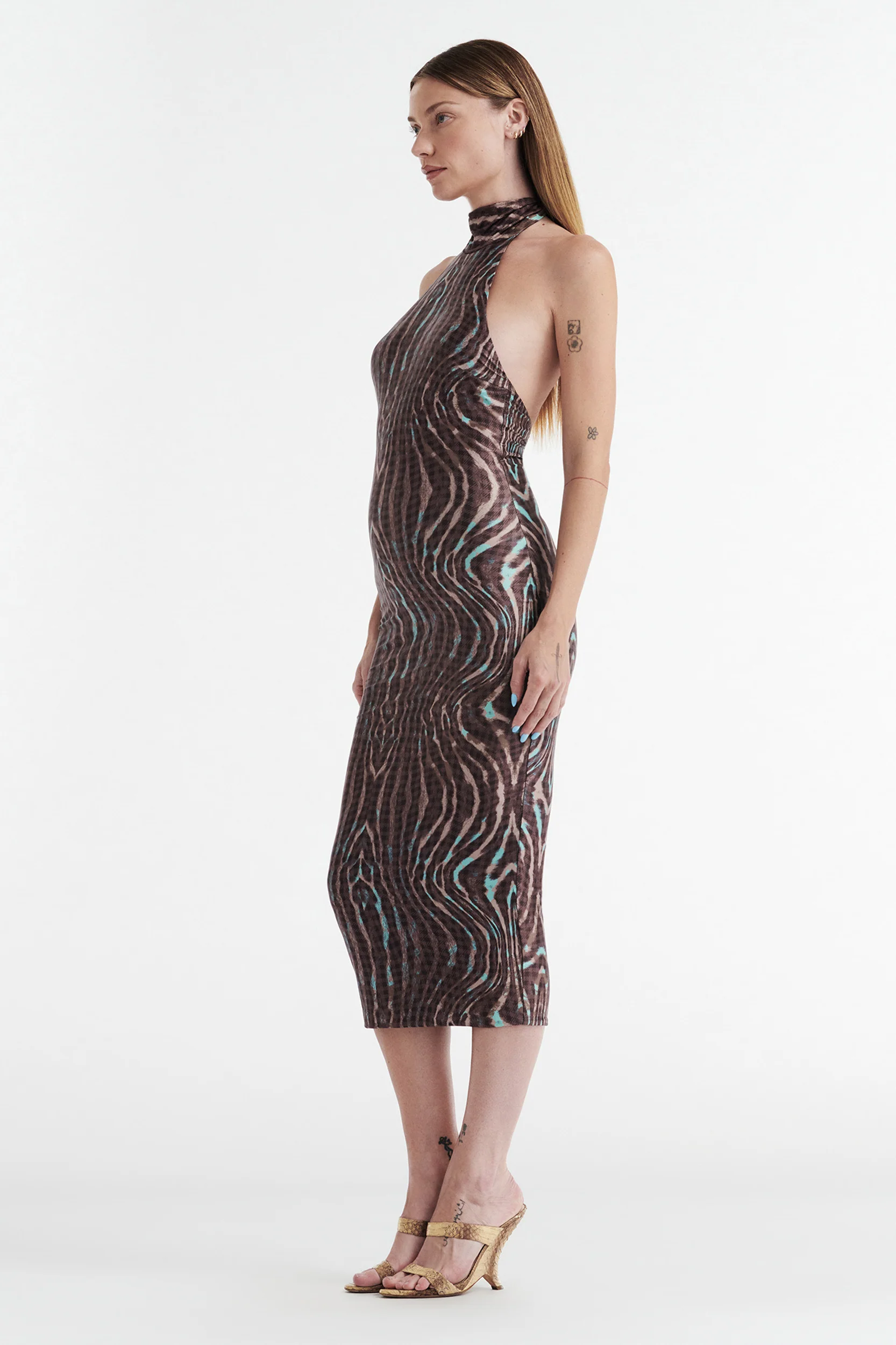CLEO HALTER TIE MIDI DRESS - WARPED CHECK - Image 2