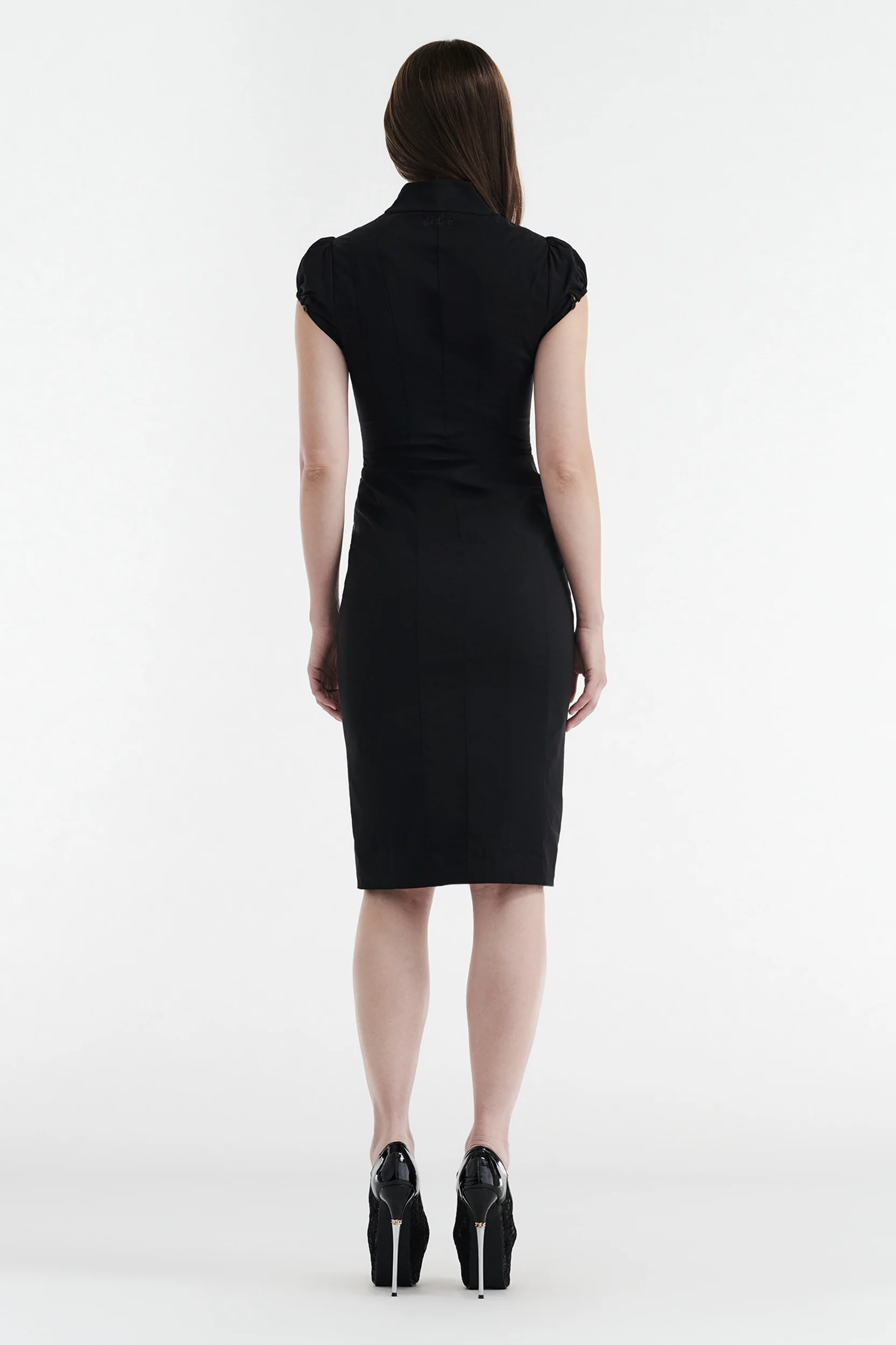COLETTE PANELLED PUFF SLEEVE MIDI DRESS - BLACK - Image 5