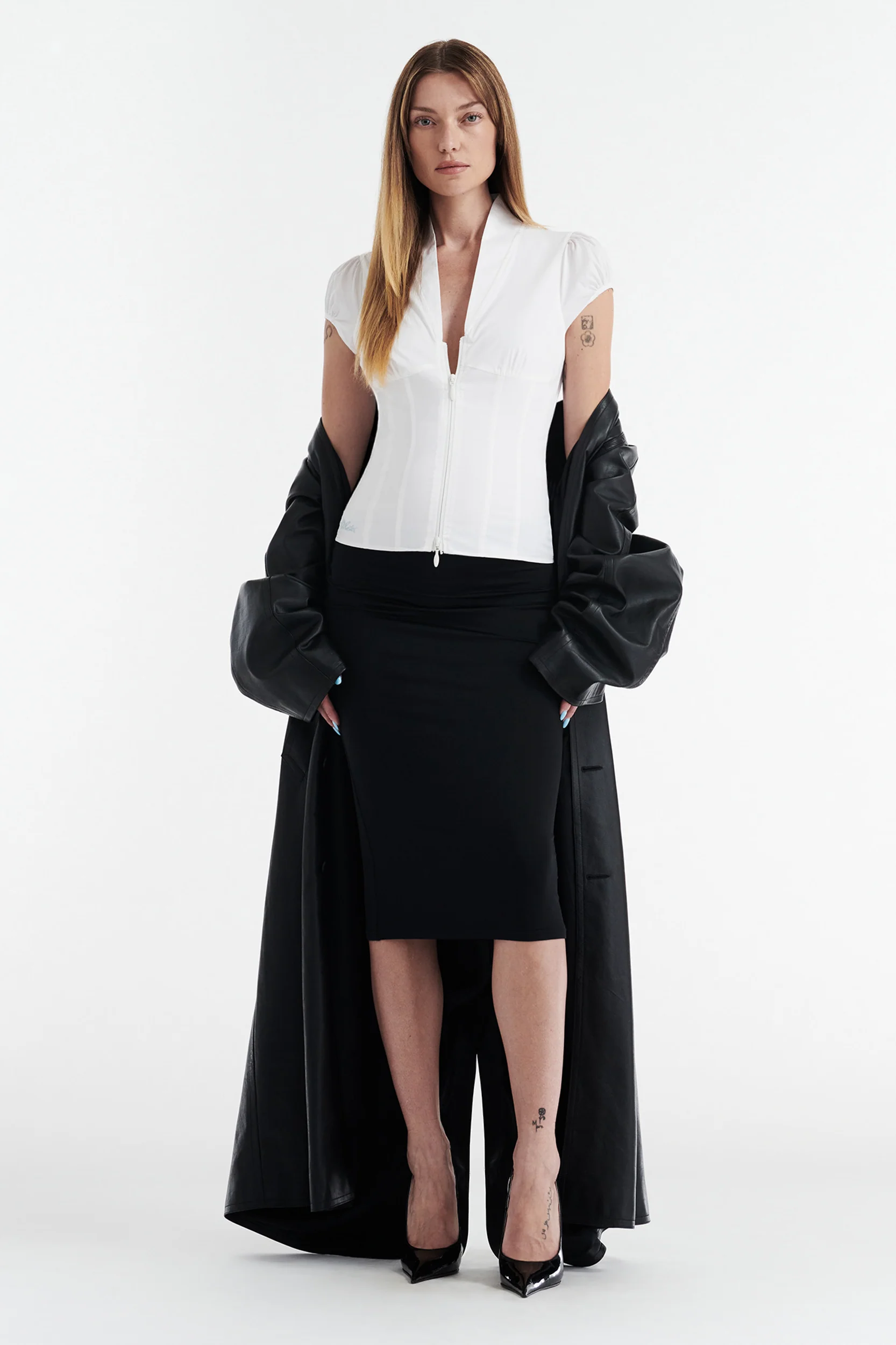 COLETTE PANELLED PUFF SLEEVE TOP - WHITE - Image 8