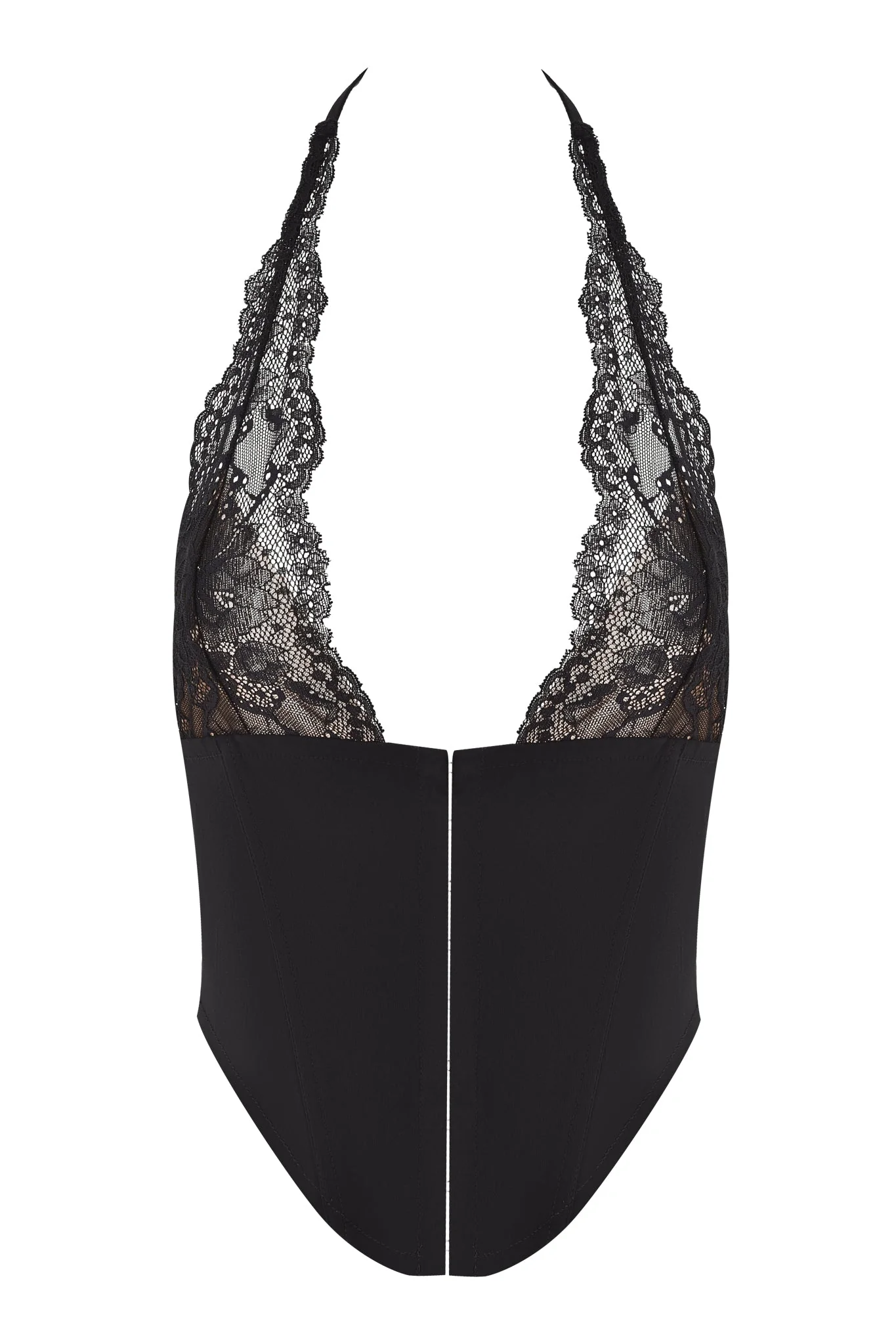 ELLENA WOVEN LACE HALTER CORSET - BLACK - Image 6