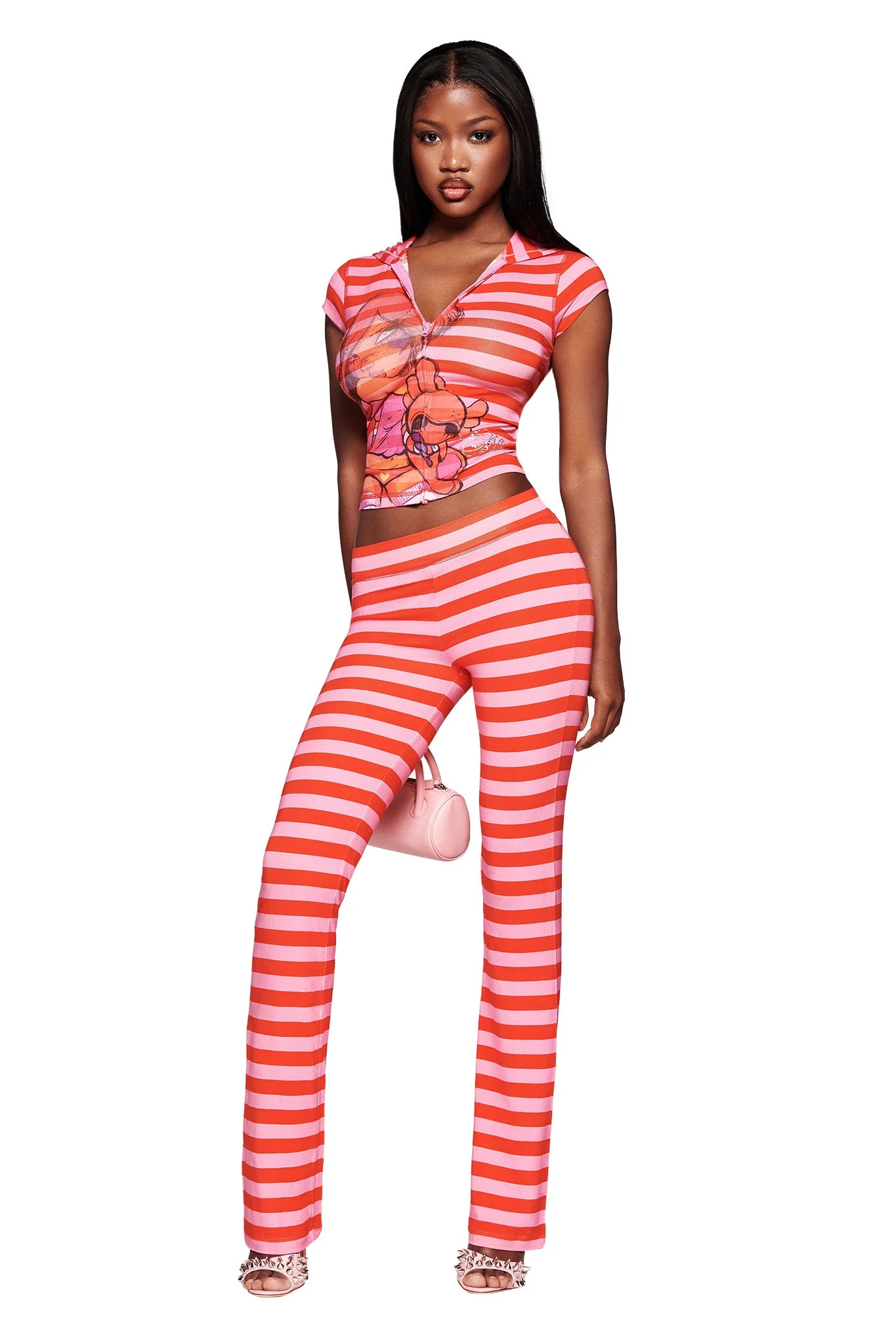 FAFI BLARE CAP SLEEVE HOODIE - PINK STRIPE - Image 3