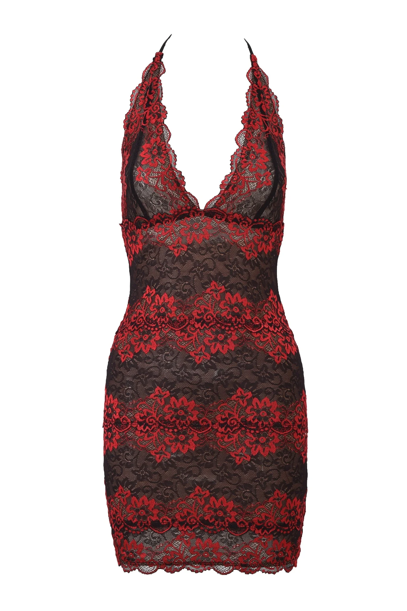 GEM MINI DRESS - BLACK AND RED LACE - Image 5