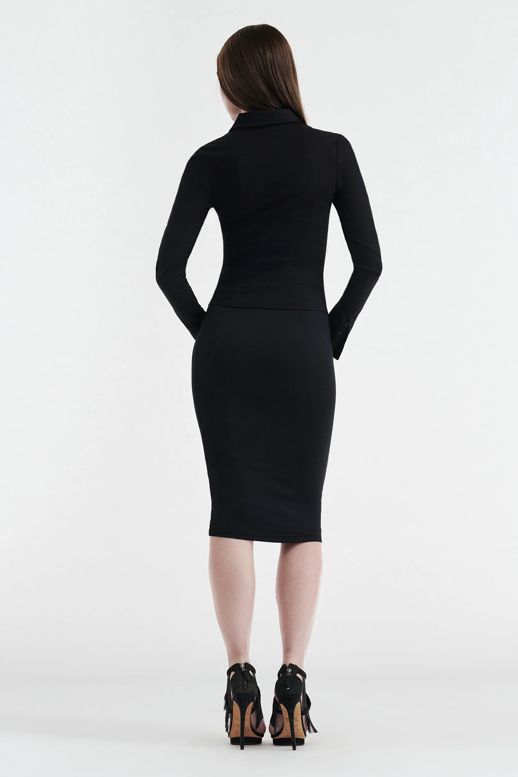 GISELLE STRETCH MIDI TUBE SKIRT - BLACK - Image 5