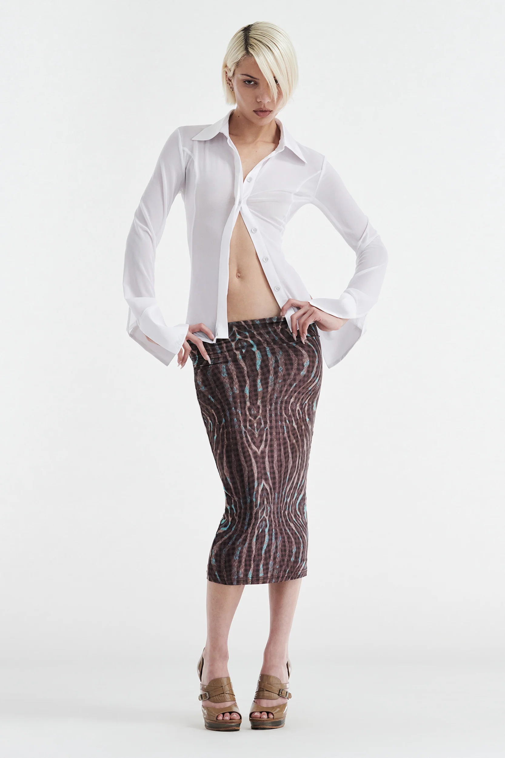 GISELLE STRETCH MIDI TUBE SKIRT - WARPED CHECK - Image 2