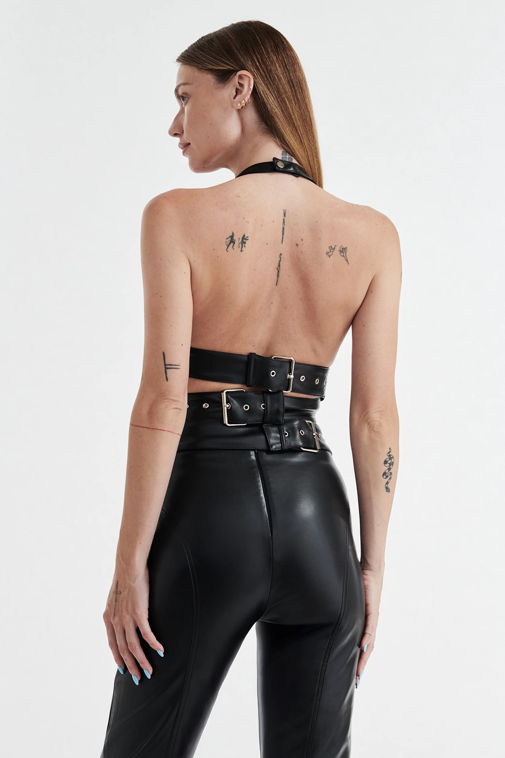 INES ASYMMETRICAL FAUX LEATHER TOP - BLACK - Image 3