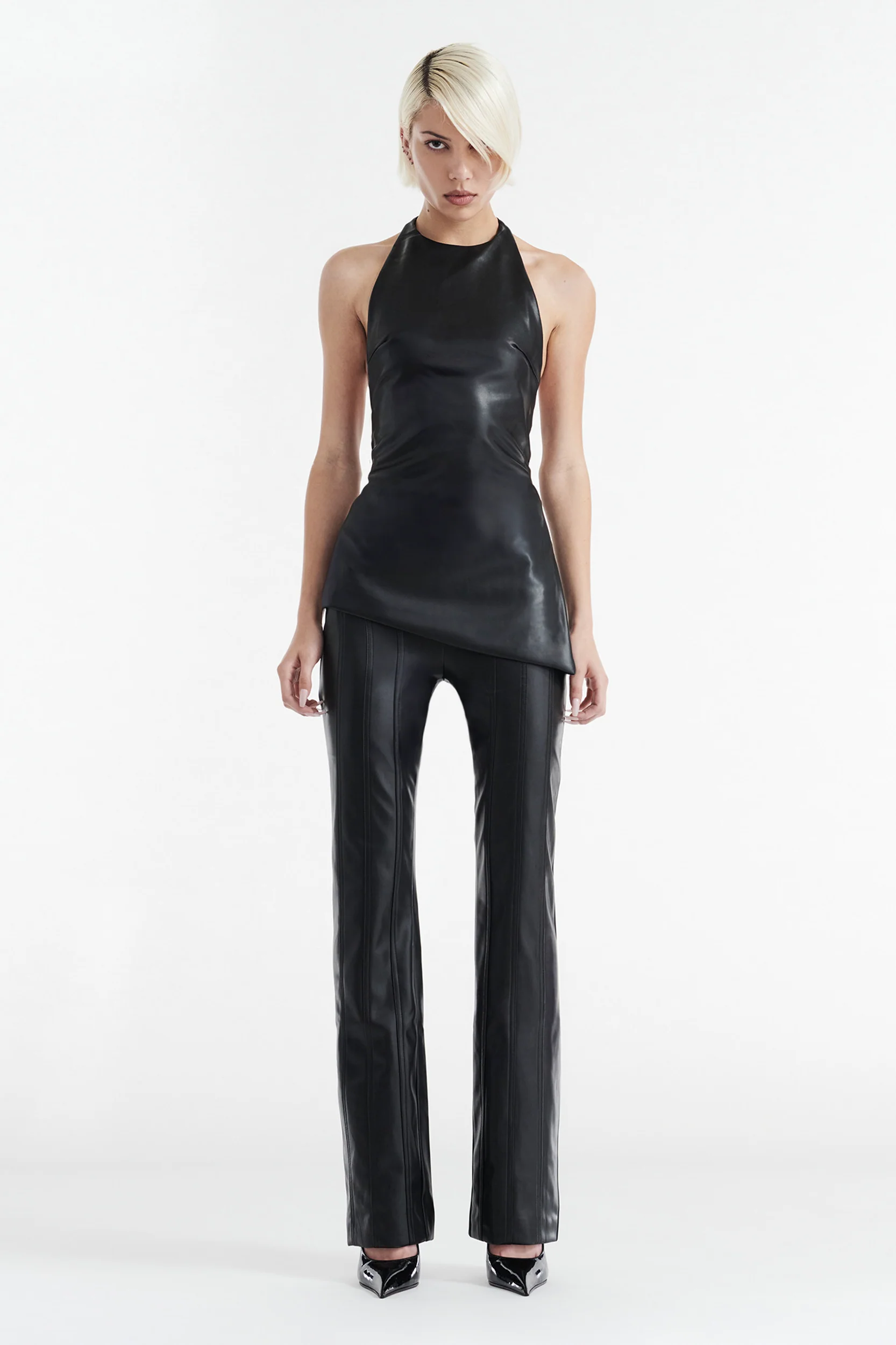INES ASYMMETRICAL FAUX LEATHER TOP - BLACK - Image 4