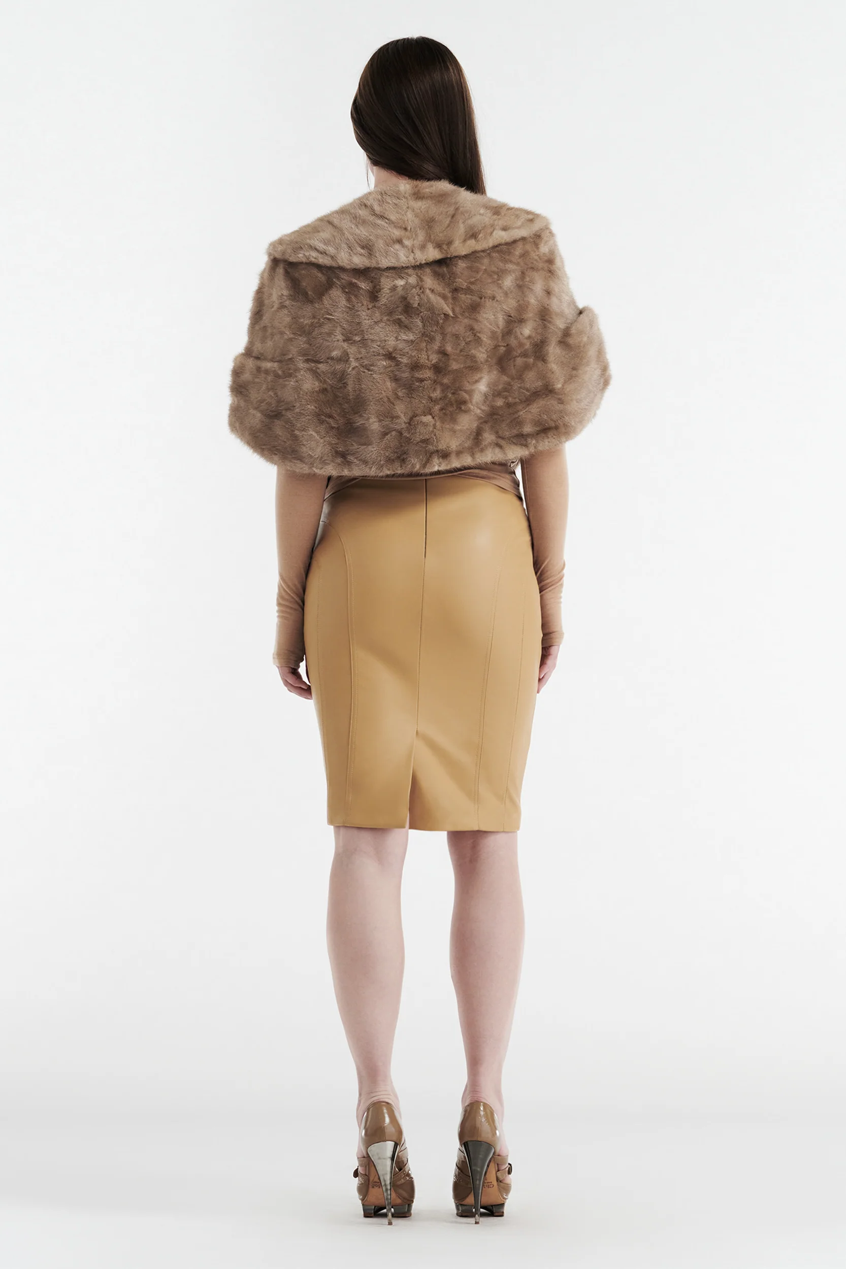 INES FAUX LEATHER PENCIL SKIRT - TAN - Image 2
