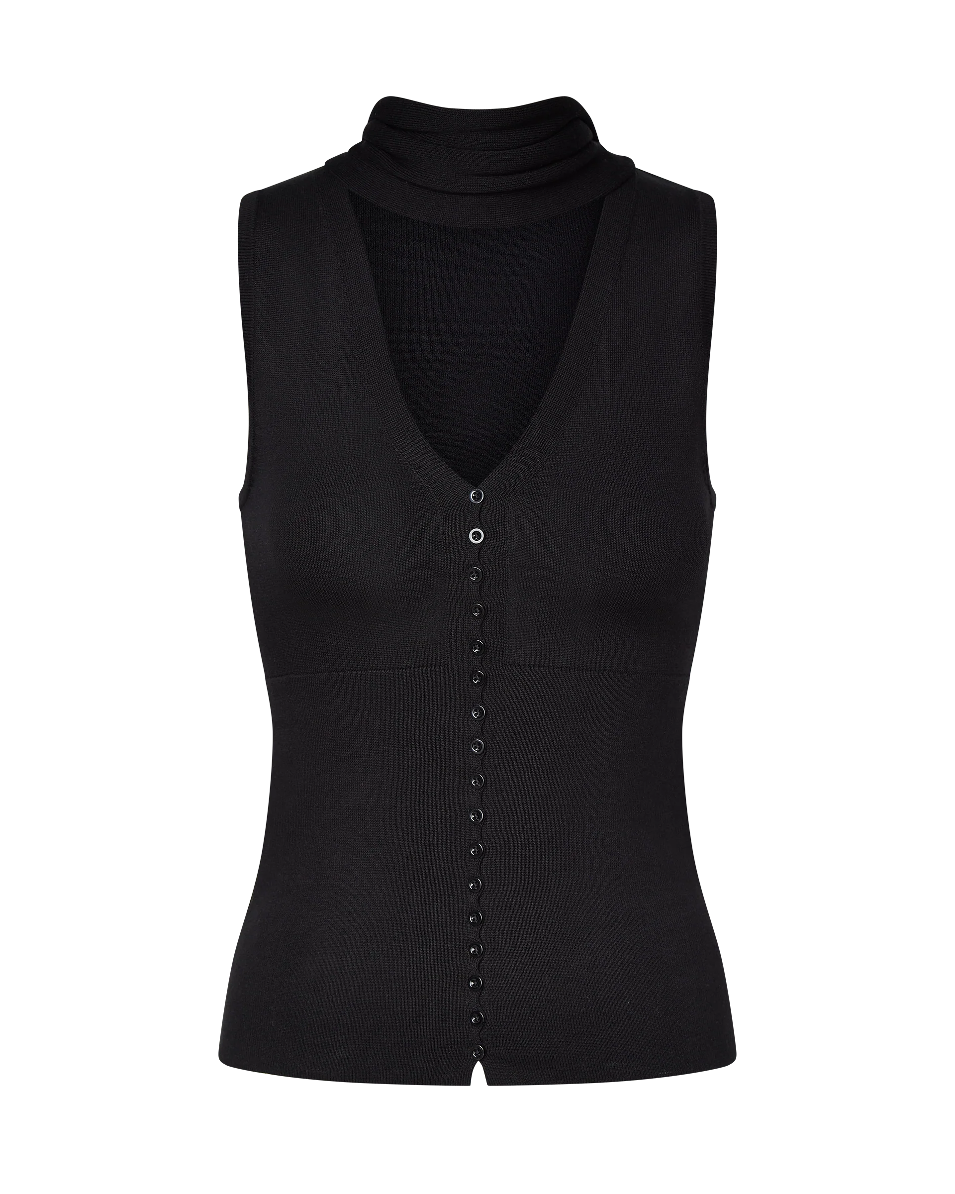 LILY SLEEVELESS KNIT BUTTON UP TOP - BLACK - Image 8