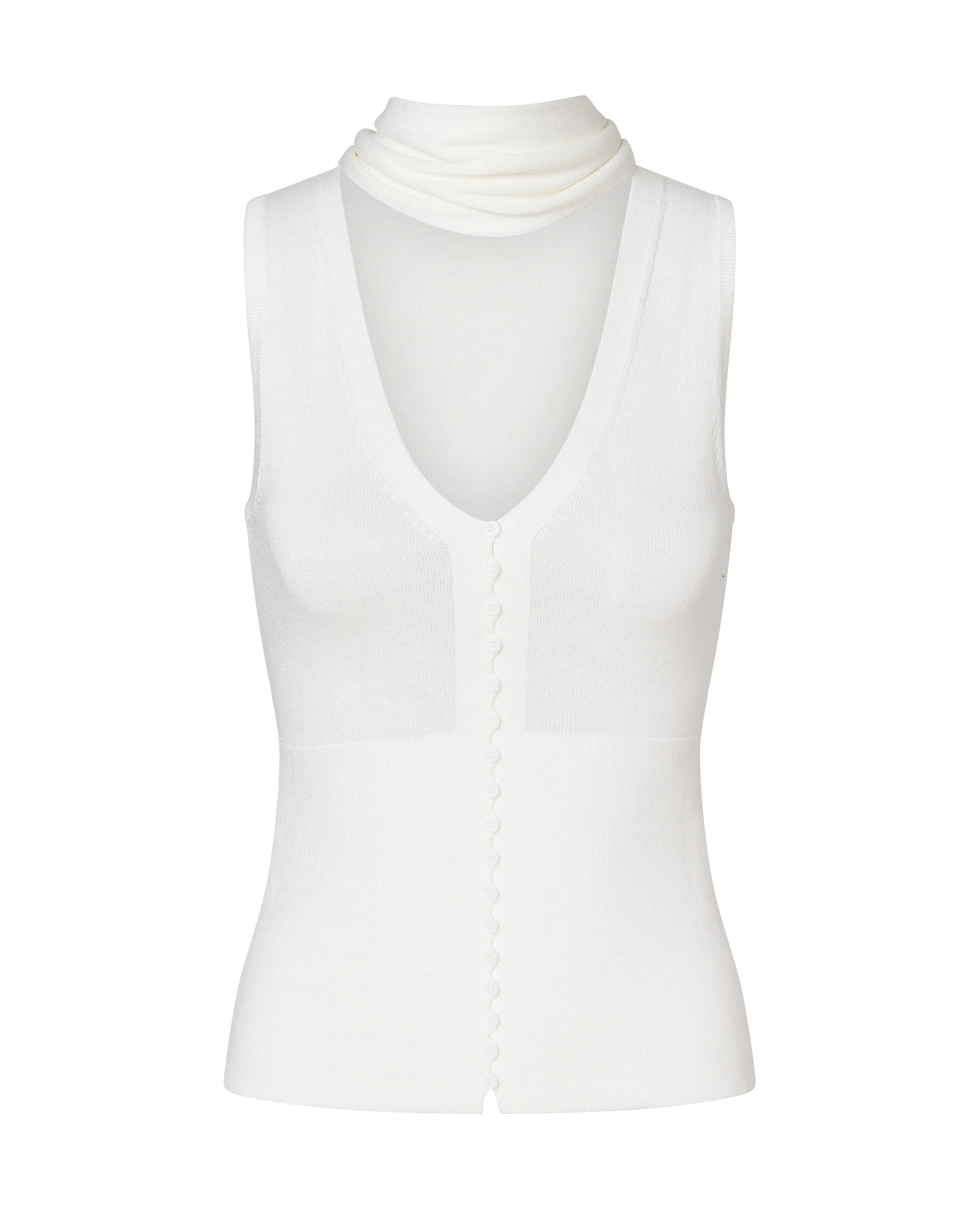 LILY SLEEVELESS KNIT BUTTON UP TOP - WHITE - Image 4