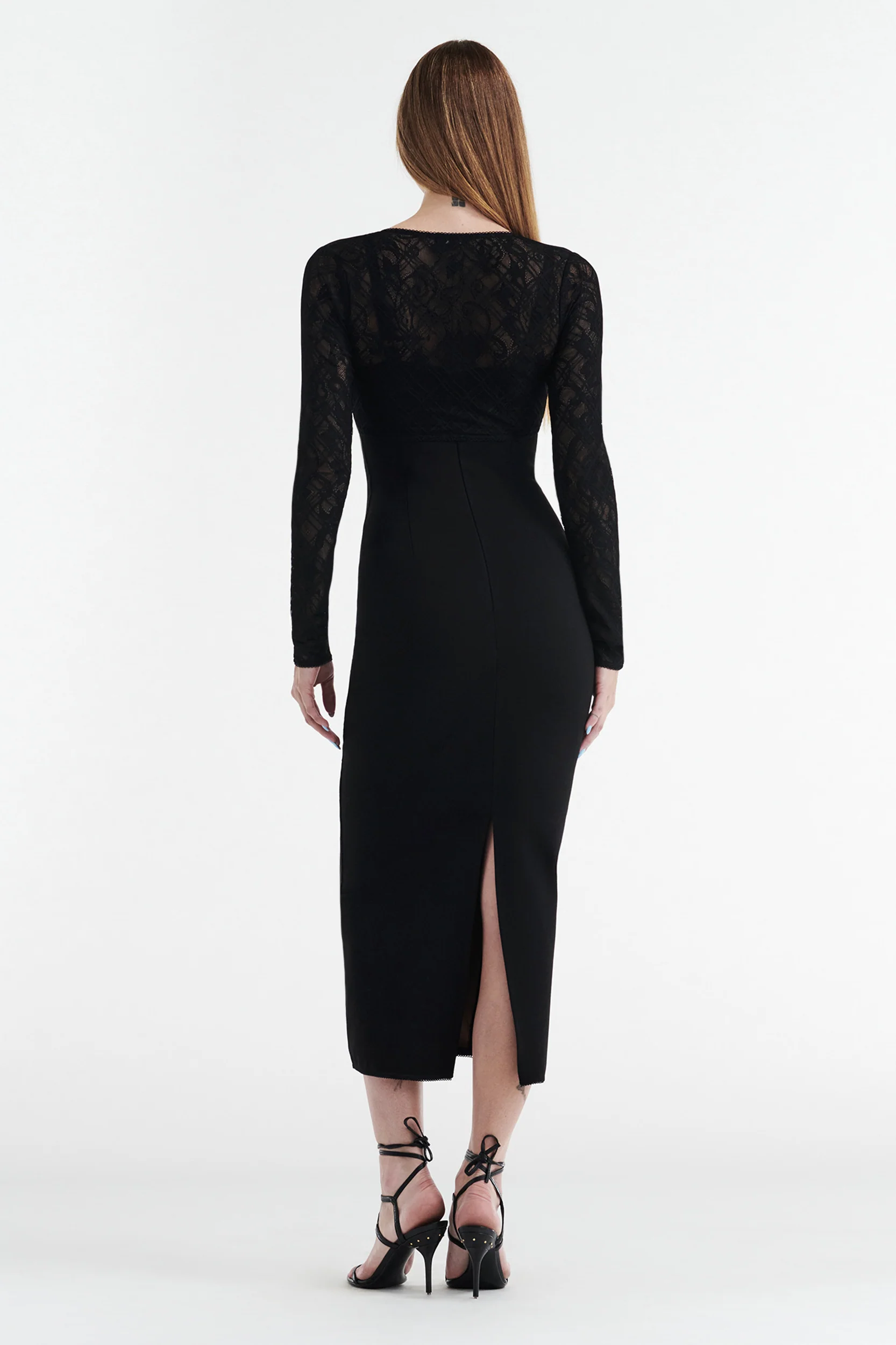 MARGOT TWO PIECE FITTED LACE MIDI DRESS - BLACK - Image 10