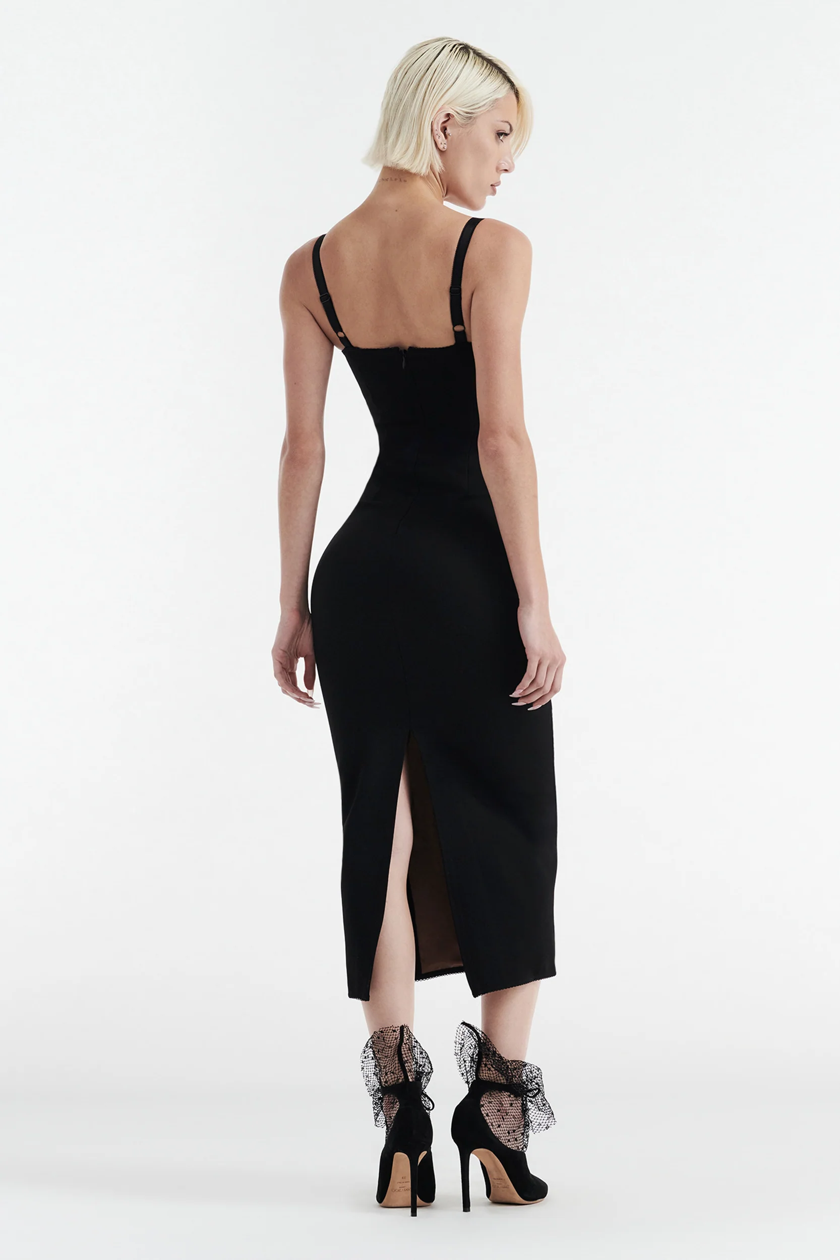 MARGOT TWO PIECE FITTED LACE MIDI DRESS - BLACK - Image 5