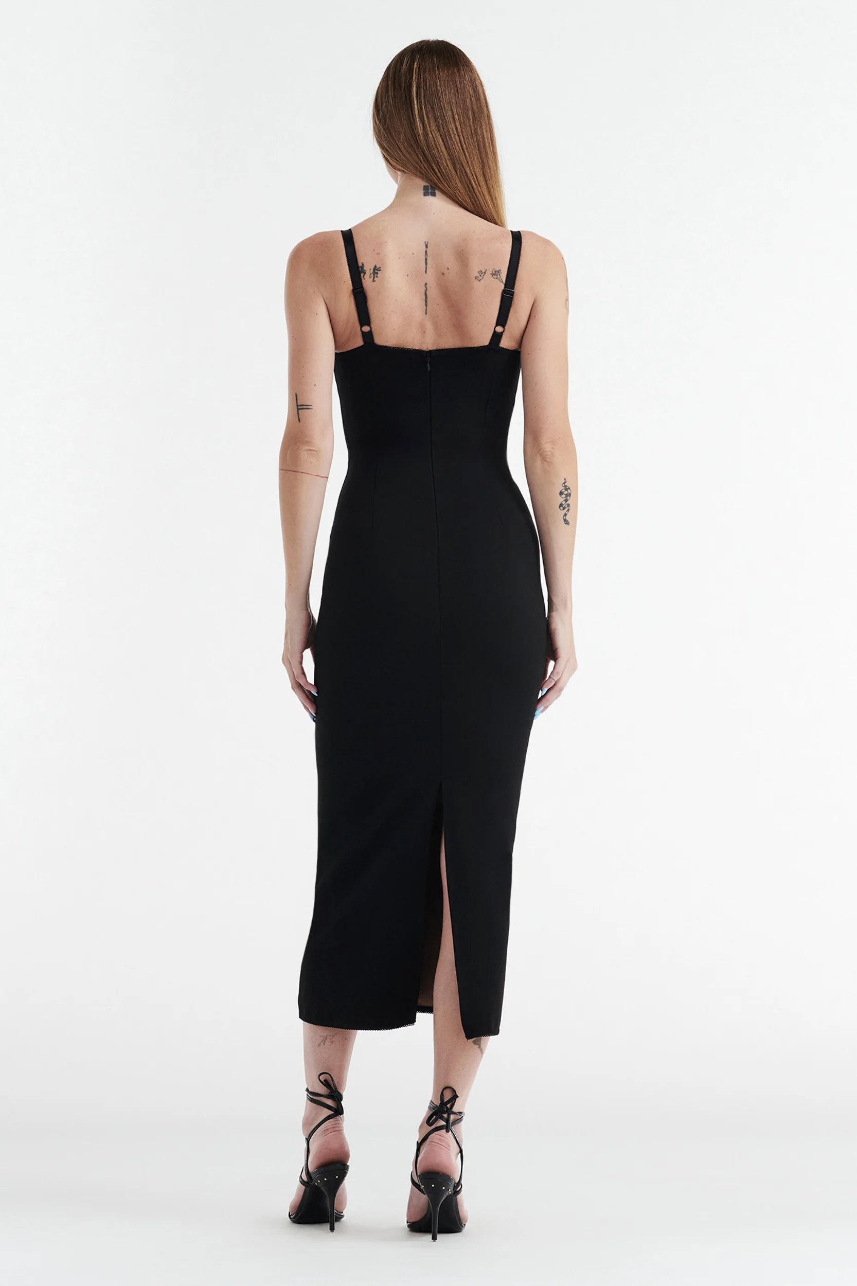 MARGOT TWO PIECE FITTED LACE MIDI DRESS - BLACK - Image 9