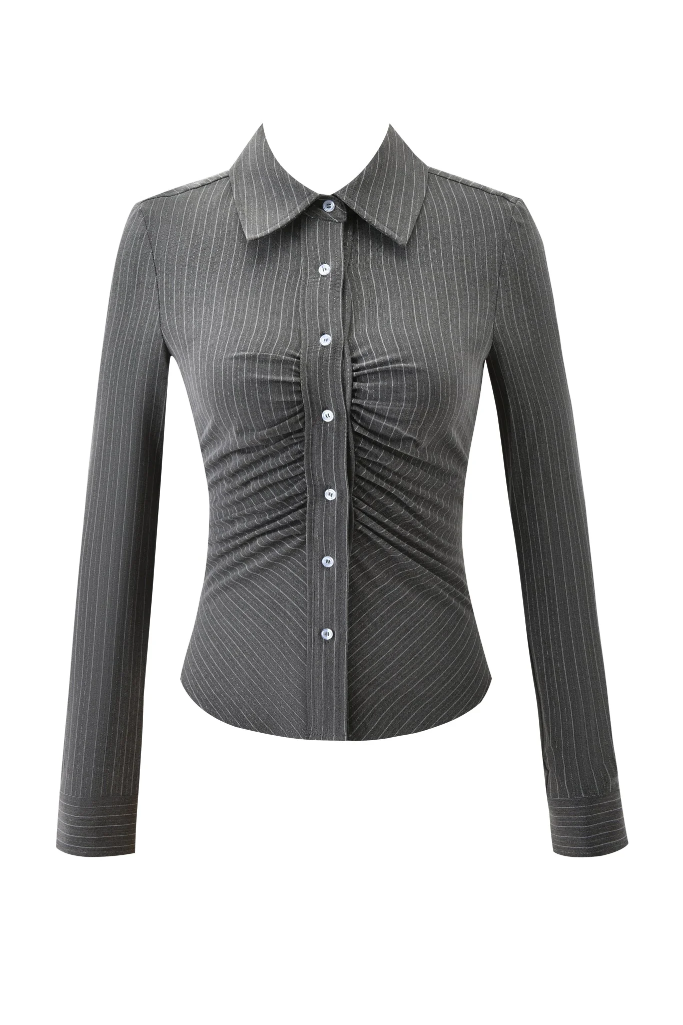 MONICA SHIRT - GREY PINSTRIPE - Image 7