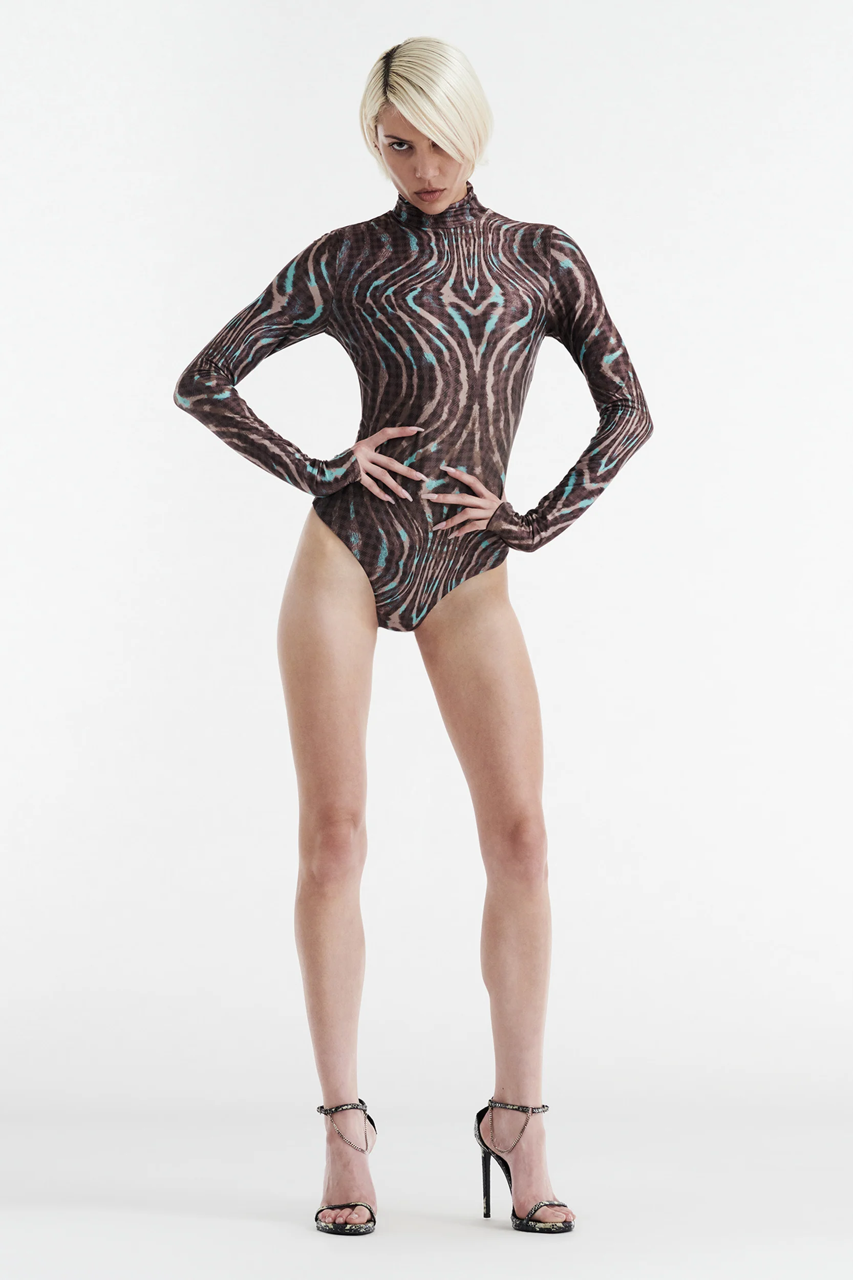 SIMONE LONG SLEEVE TURTLENECK BODYSUIT - WARPED CHECK - Image 2