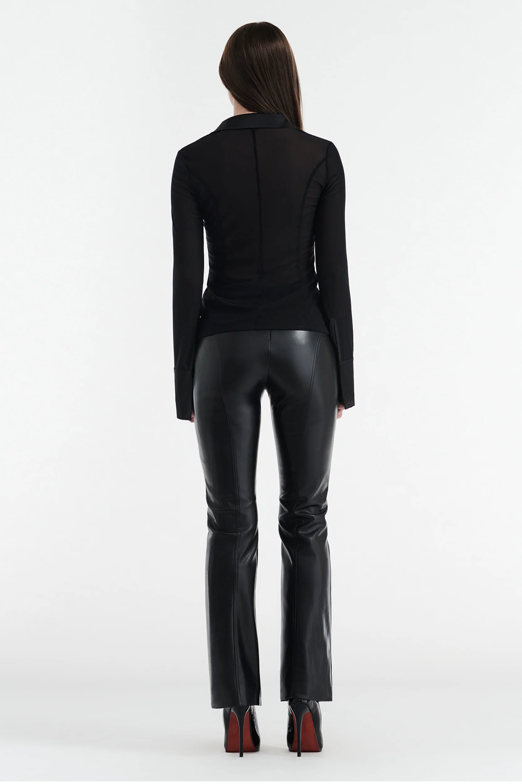 SOLANGE MESH LONG SLEEVE BUTTON UP SHIRT - BLACK - Image 4