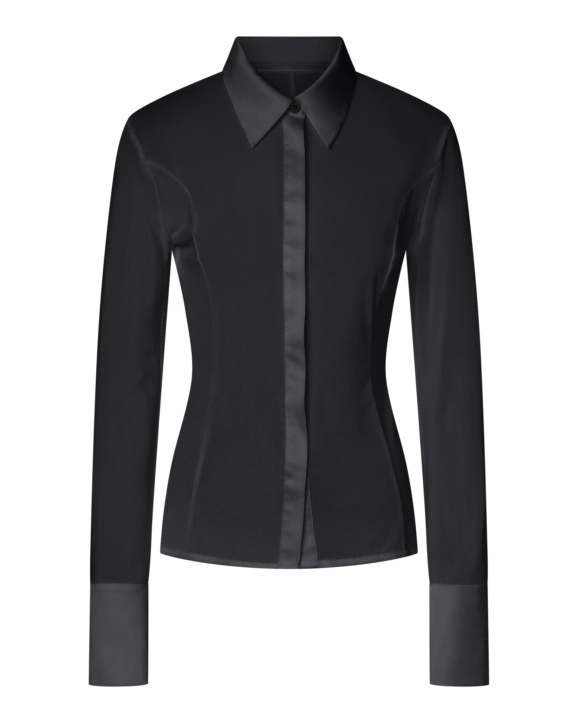SOLANGE MESH LONG SLEEVE BUTTON UP SHIRT - BLACK - Image 5