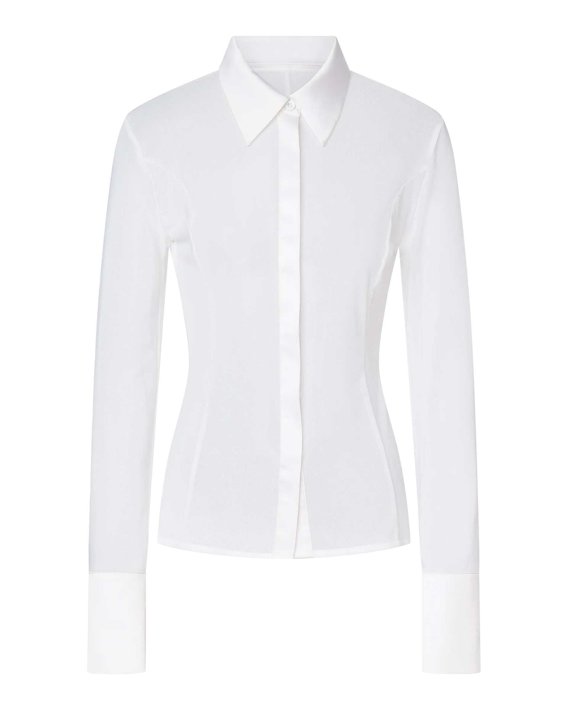 SOLANGE MESH LONG SLEEVE BUTTON UP SHIRT - WHITE - Image 6