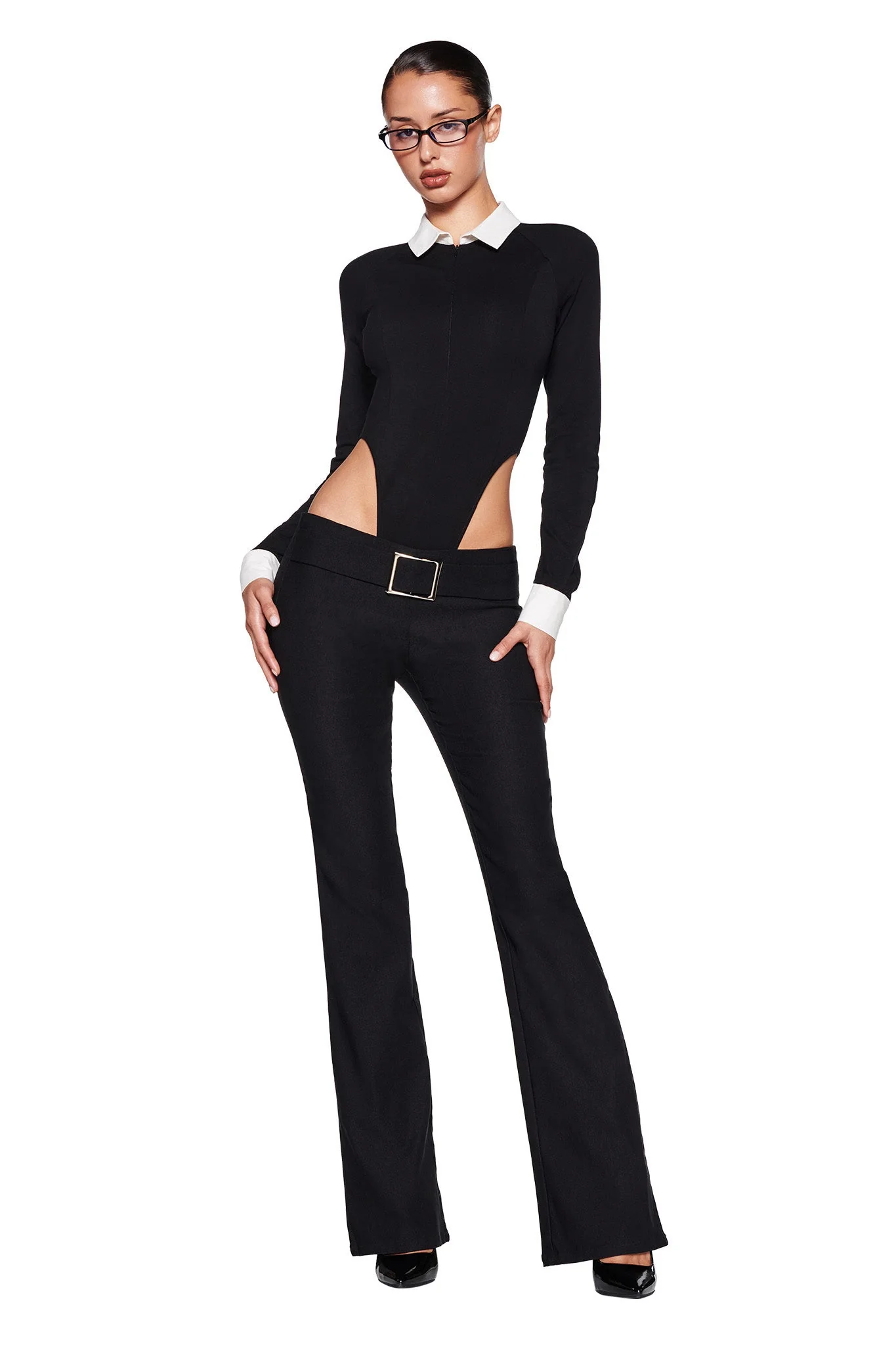 TARA TUXEDO BODYSUIT - BLACK - Image 5