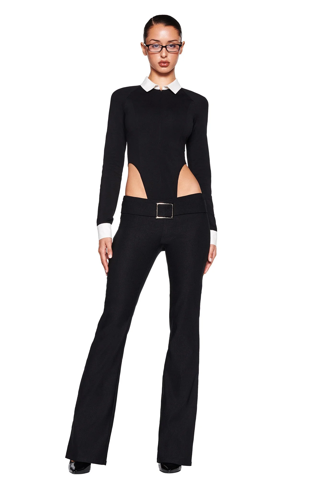 TARA TUXEDO BODYSUIT - BLACK - Image 6