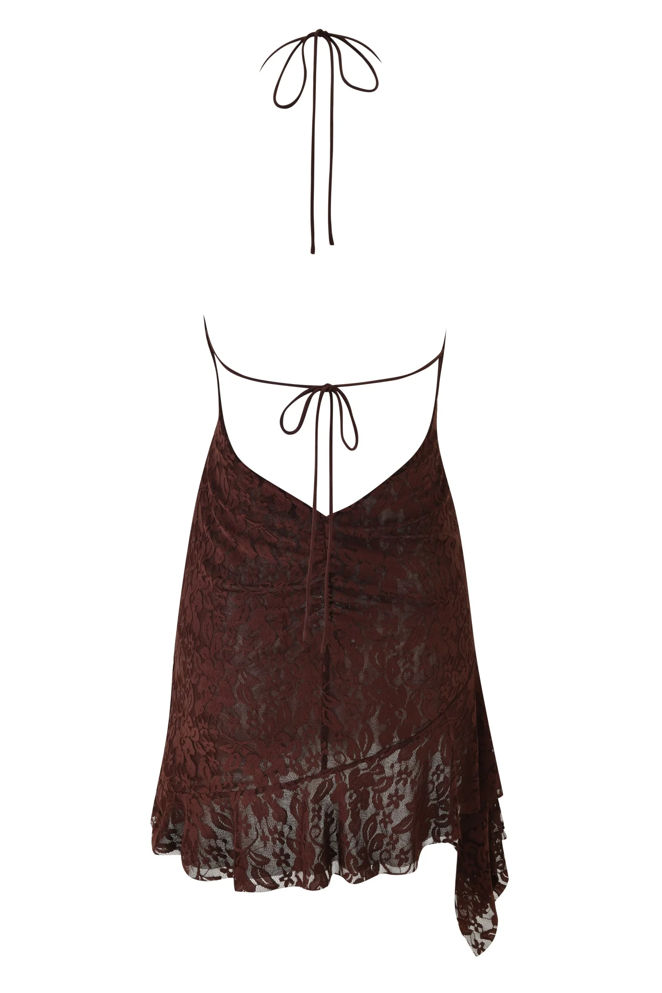 VIRA LACE HALTER RUFFLE MINI DRESS - BROWN : CHOCOLATE - Image 8